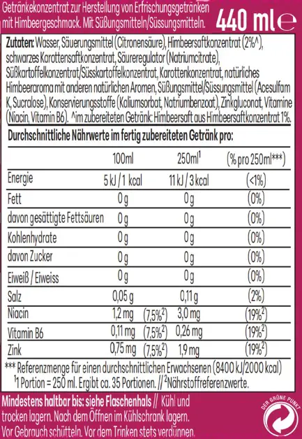 Sodastream Drink Mix Sirup Himbeer Zero 440 ml