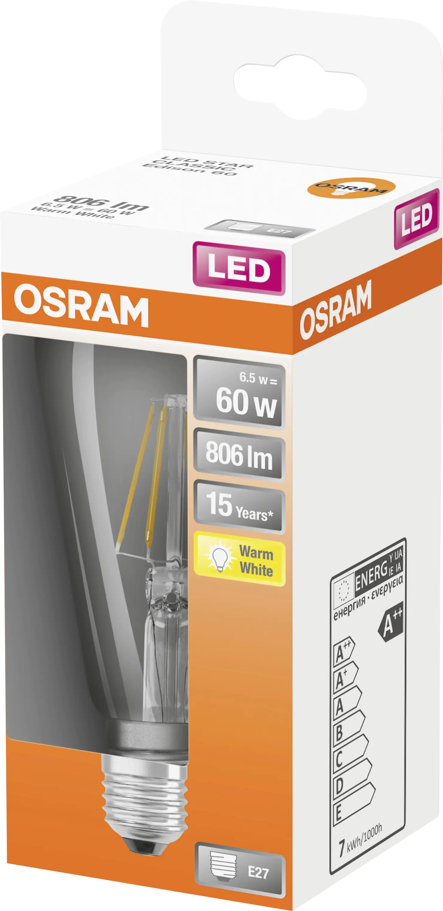Osram LED Leuchtmittel Star 60 E27 6,5W warmweiß, klar Osram LED Leuchtmittel Star 60 E27 6,5W warmweiß, klar