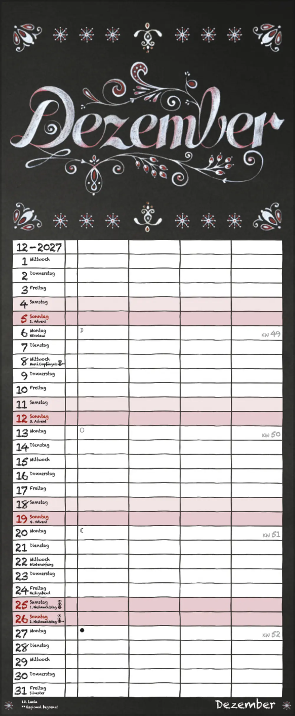 Korsch Kalender Timer Tafel 2027