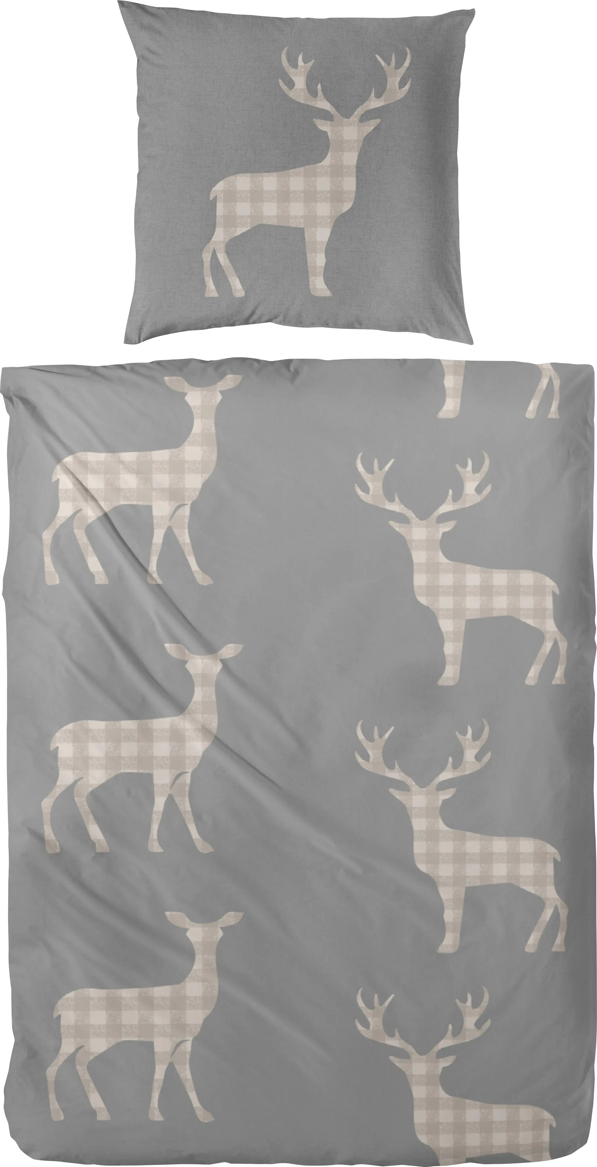Feinbiber Bettwäsche Hirsch 135 x 200 cm grau/braun