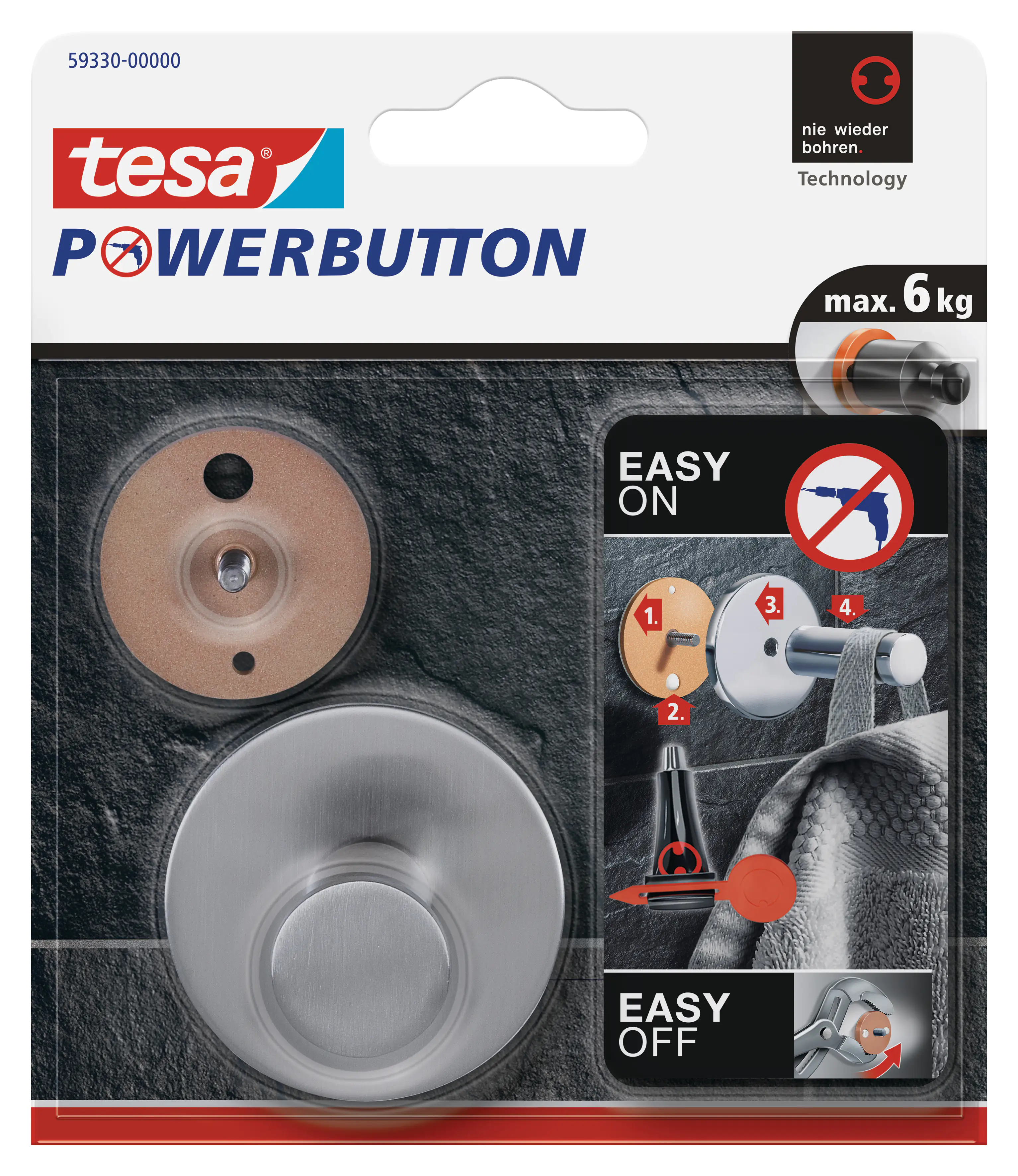 4042448407450 tesa Powerbutton Haken Classic rund, Edelstahl