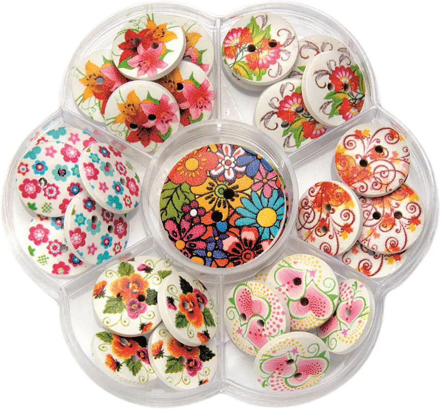Knöpfe mix Holz bedruckt 32 Stück