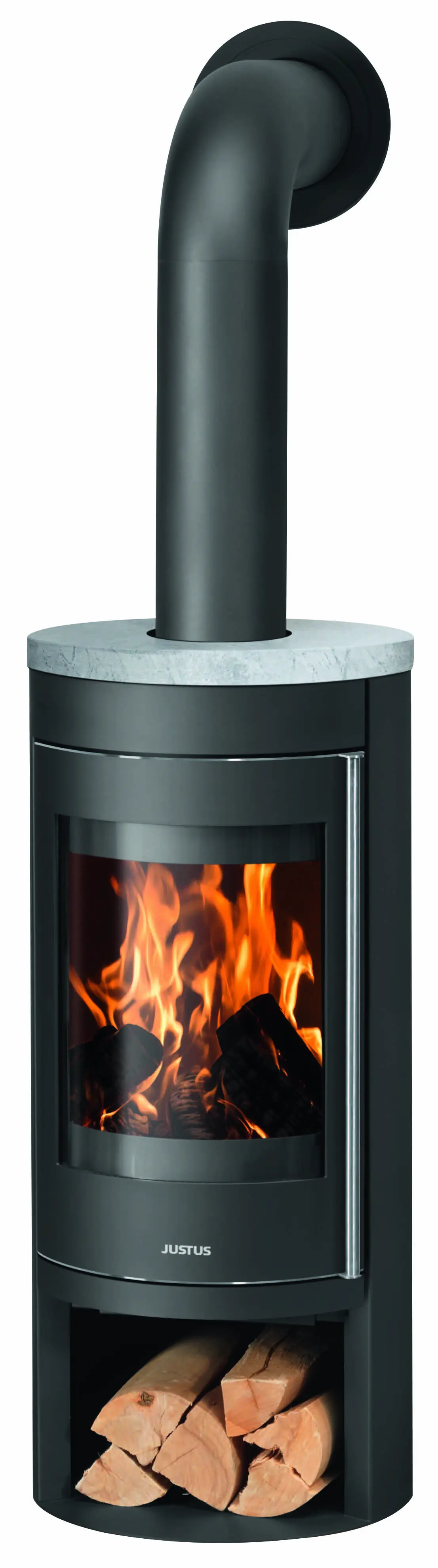 Justus Kaminofen Mino 2.0 Stahl schwarz mit Abdeckplatte Speckstein  5,5 kW