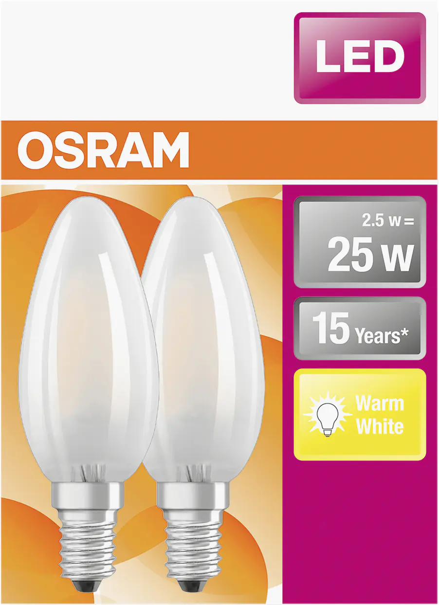 Osram LED Leuchtmittel Clas B25 E14 2,5W 2er Pack warmweiß, weiß matt Osram LED Leuchtmittel Clas B25 E14 2,5W 2er Pack warmweiß, weiß matt