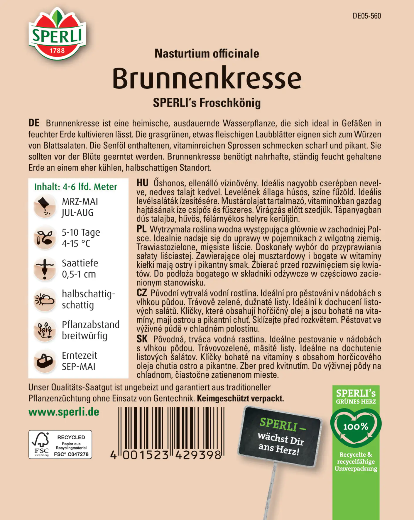 Sperli Brunnenkresse Sperli 's Froschkönig Sperli Brunnenkresse Sperli 's Froschkönig