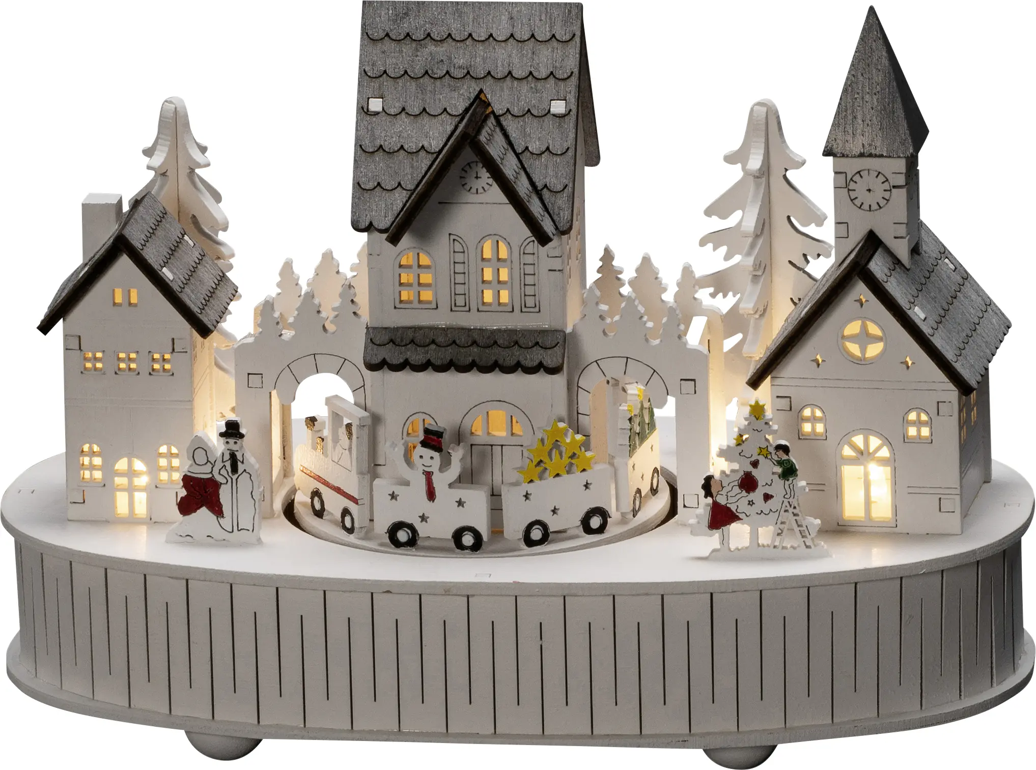Konstsmide LED-Holzsilhouette Haus und Kirche mit Spieluhr & Timer 22 x 12 x 15,5 cm weiß