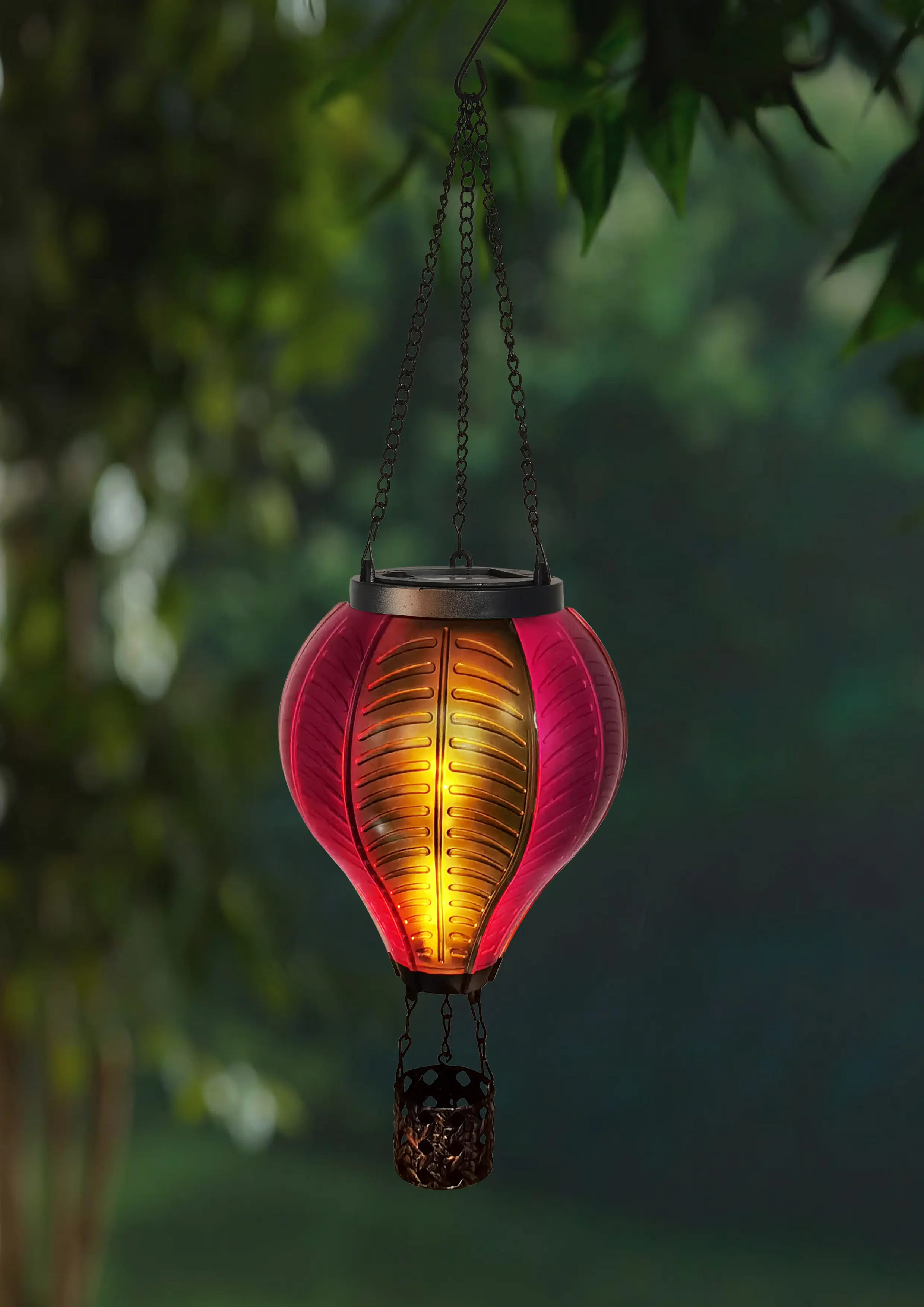 Dapo LED Solarleuchte Heißluftballon mit Flammeeffekt lila/grün warmweiß