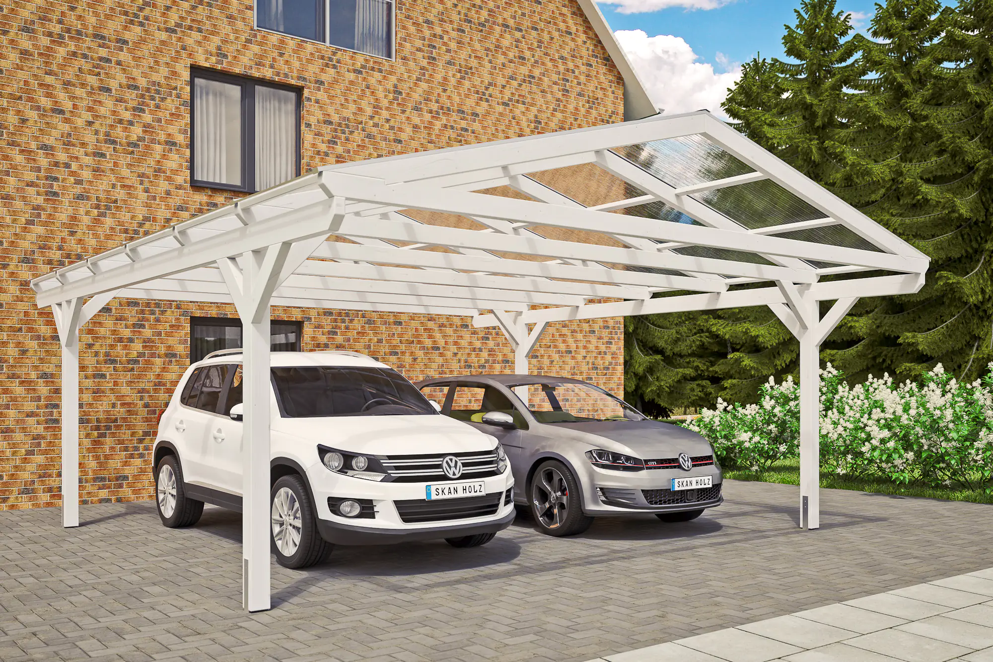 SKAN HOLZ Carport Westerwald 570 x 648 cm, lasiert in Weiß