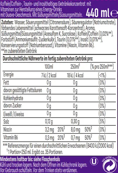 Sodastream Drink Mix Sirup Rockstar Energy Drink Guava Zero 440 ml