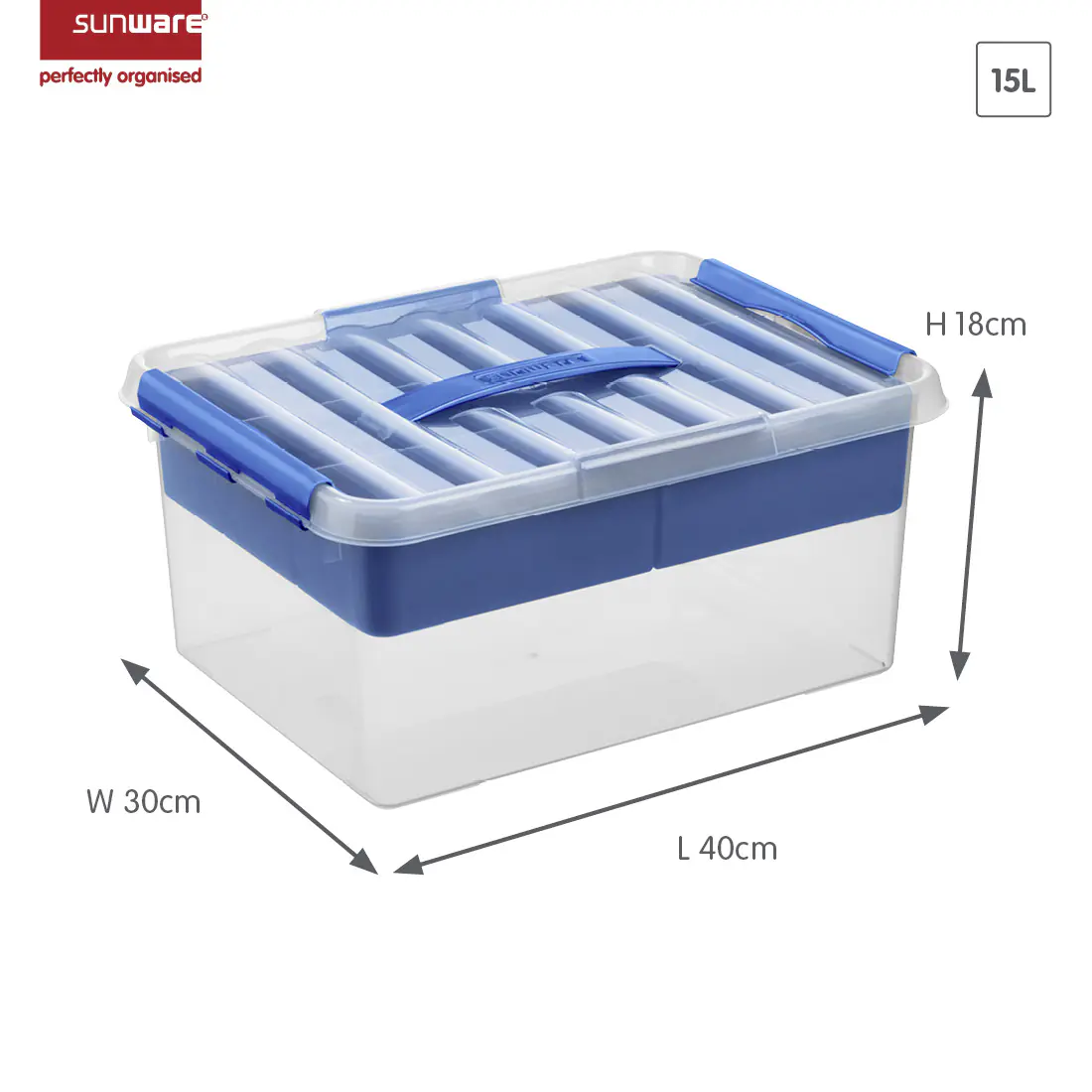 Sunware Aufbewahrungsbox Q-line mit Einsatz 15L transparent blau 40 x 30 x 18 cm Sunware Aufbewahrungsbox Q-line mit Einsatz 15L transparent blau 40 x 30 x 18 cm