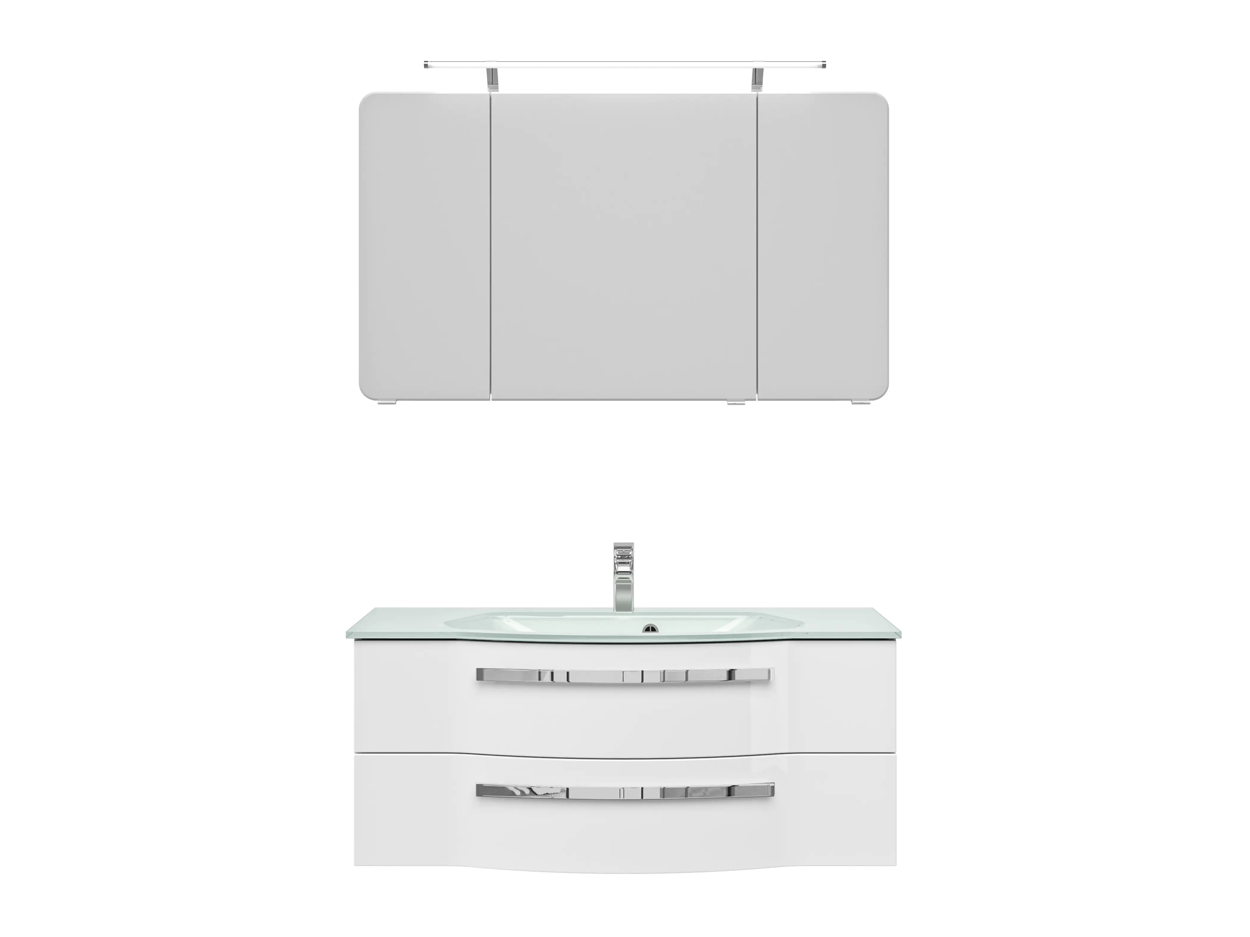 4017026103048_1 Pelipal Badmöbel-Set 4005 Lack polarweiß Hgl mit Glas-Waschtisch + LED-Leuchte 120 cm
