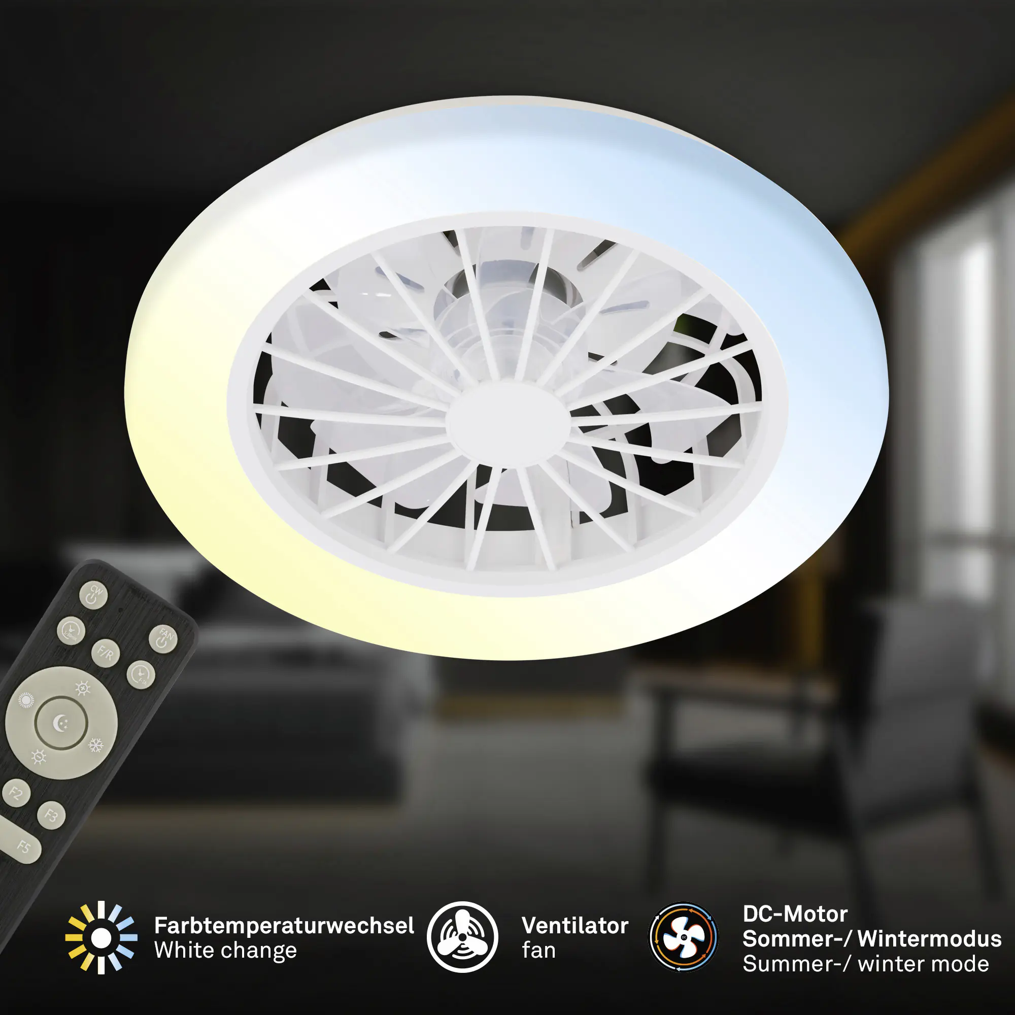 Briloner LED Deckenleuchte mit Ventilator Pafo Ø 38 cm 24 W weiß matt CCT dimmbar