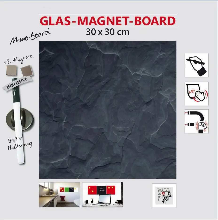 Glas-Magnetboard schiefer, 30 x 30 cm