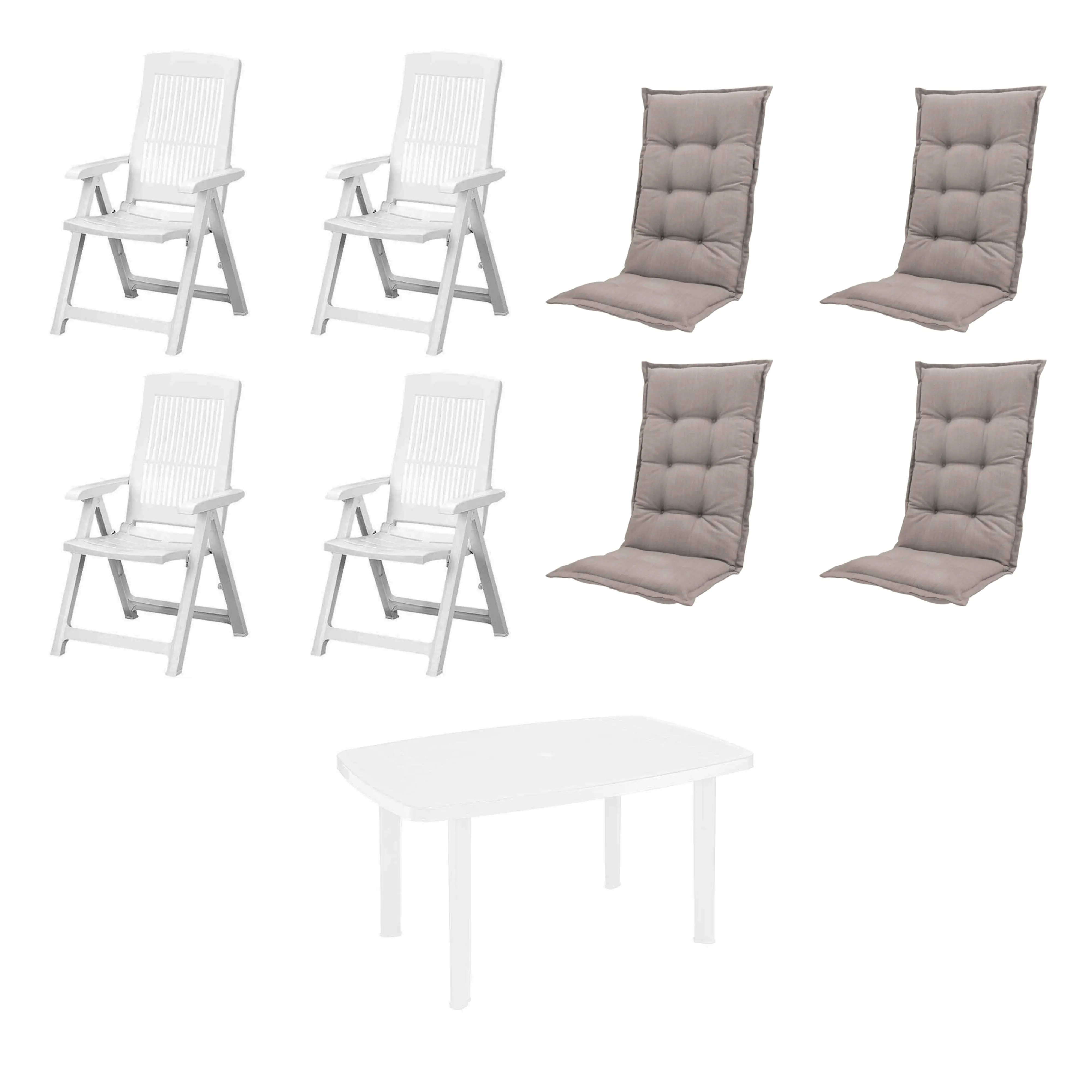 Progarden Garten-Essgruppe Tampa + Faro 4 Personen Kunststoff mit Auflagen weiß/taupe   