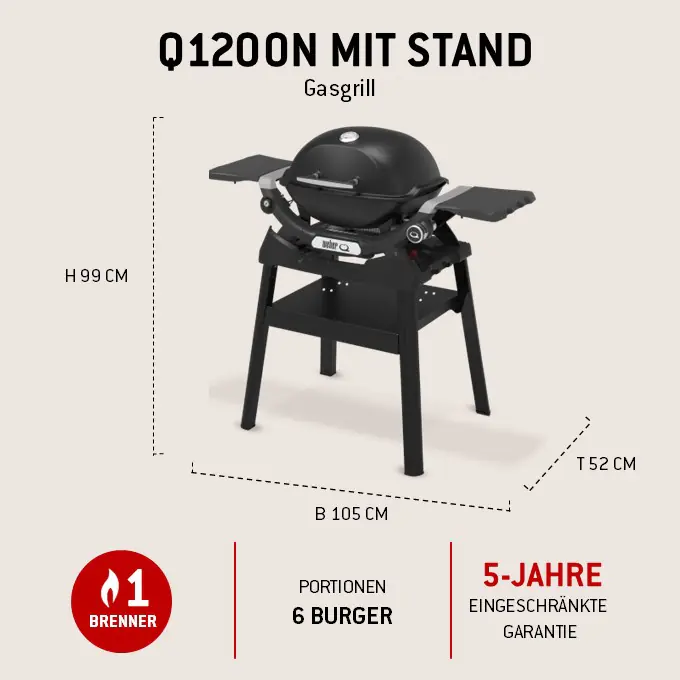 Weber Gasgrill Q1200N mit Gestell Grillfläche: 46 x 36 cm