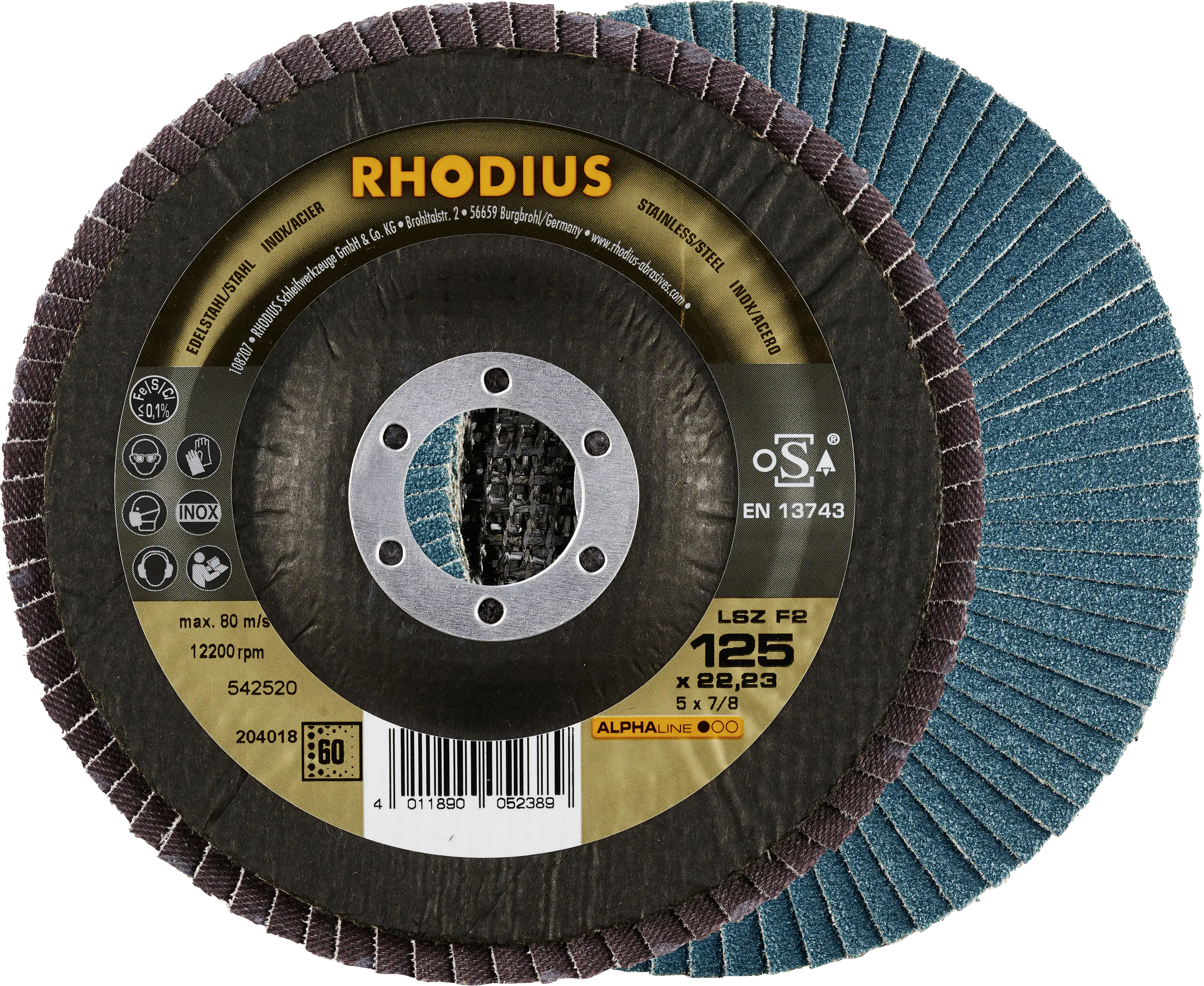 Rhodius Schleifscheibe LSZ F2 K60 Stahl Ø 125 mm Bohrung 22,23 mm