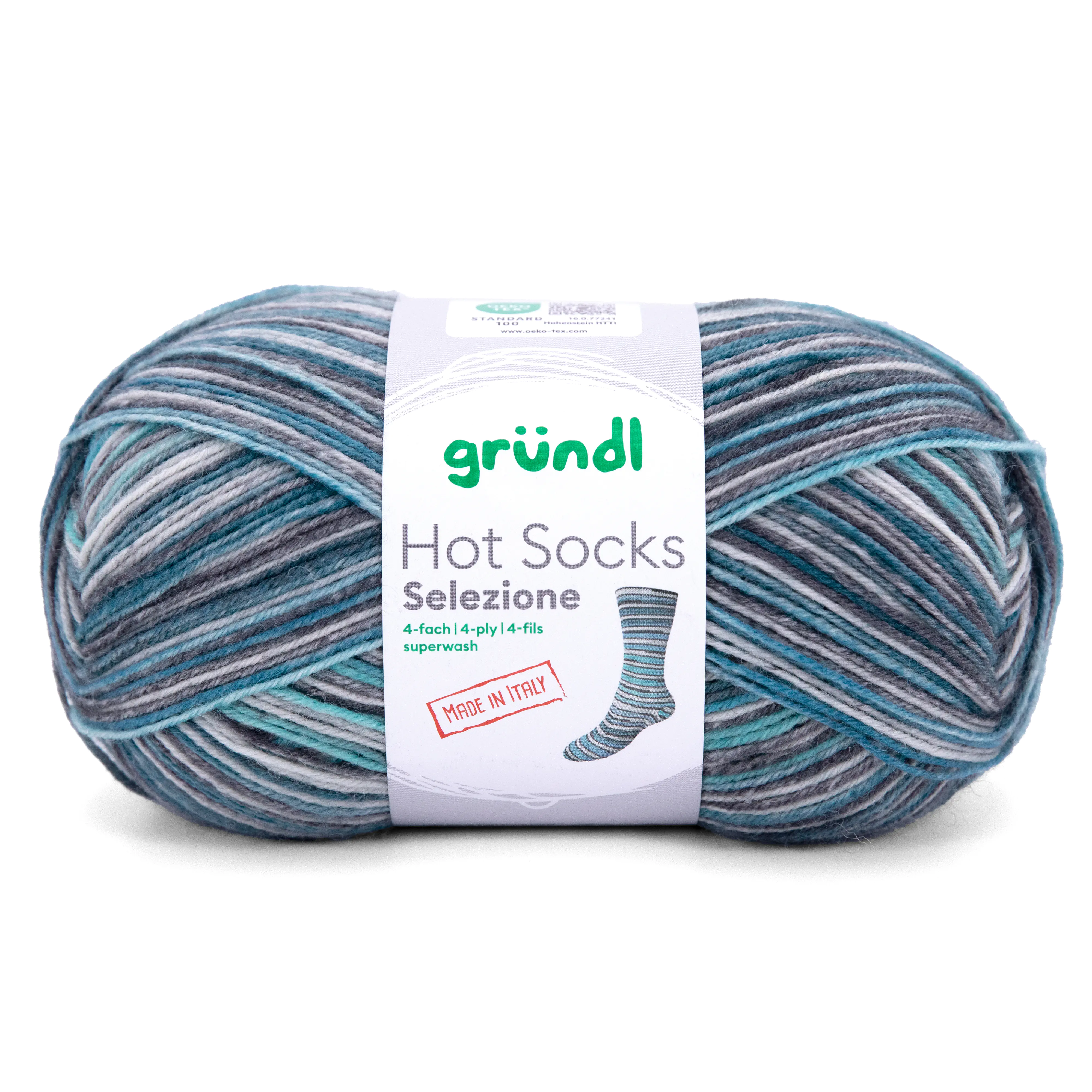 Gründl Sockenwolle Hot Socks 100 g 4-fach, schiefergrau-hellblau-azurblau