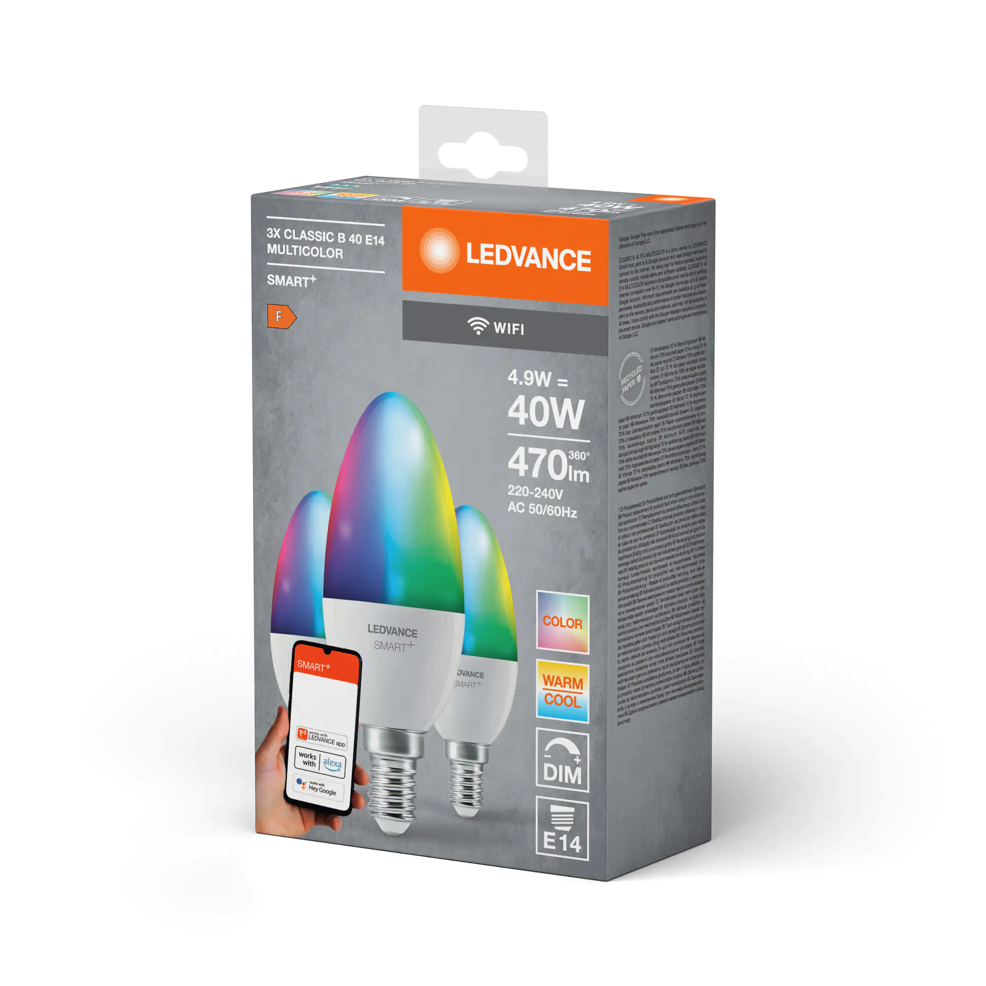 Ledvance Smart+ LED Kerzenlampe E14 4,9 W RGBW 3er Pack