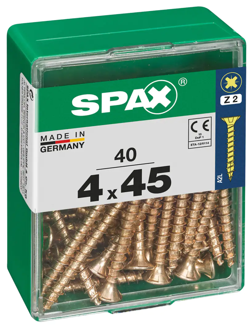 Spax Universalschrauben 4.0 x 45 mm PZ 2 - 40 Stk. Spax Universalschrauben 4.0 x 45 mm PZ 2 - 40 Stk.