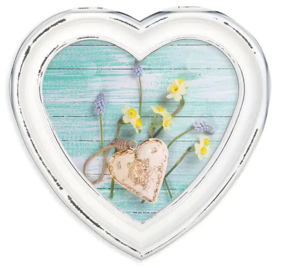 Portrait Bilderrahmen Antique Herz weiß, 10 x 15 cm