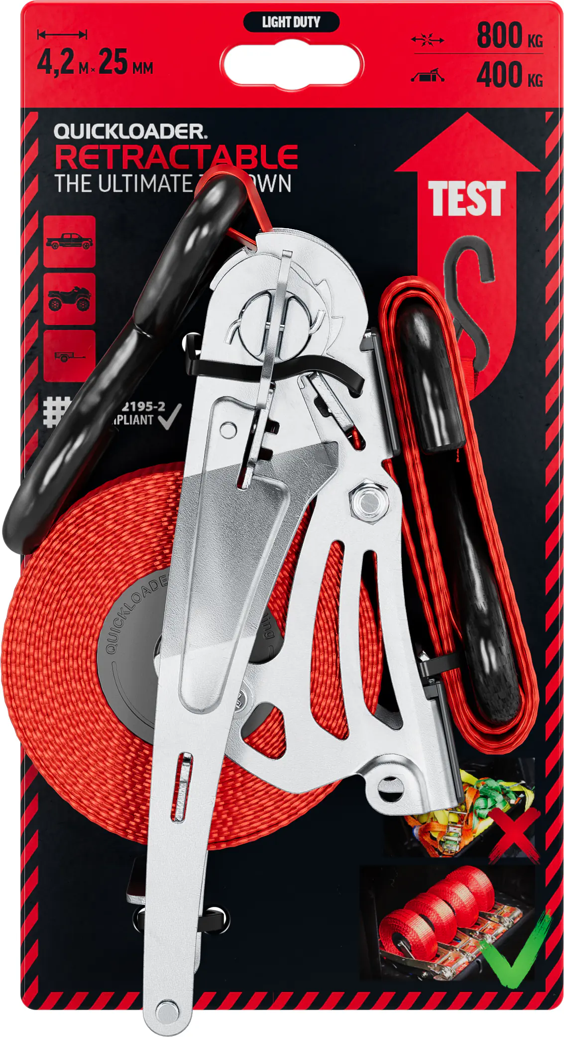 QUICKLOADER® Spanngurt Retractable 25 mm x 4,2 m 1 Stück rot