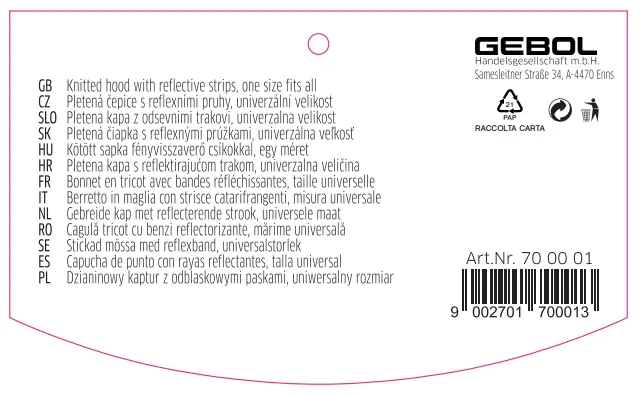 Gebol Mütze mit Reflektionsstreifen gelb