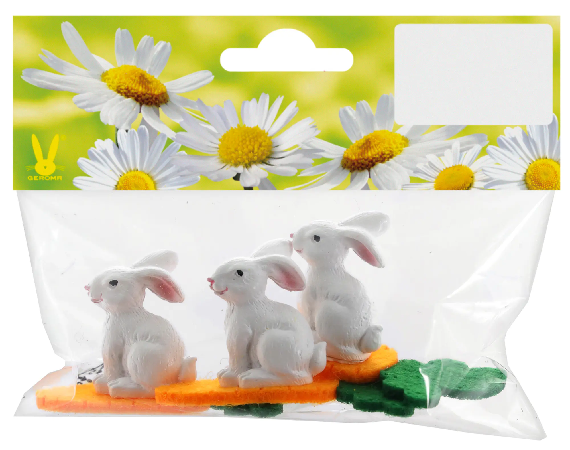 Osterdeko Hasen mit Karotte 6,5 x 3,5 cm weiß-orange-grün 3 Stück