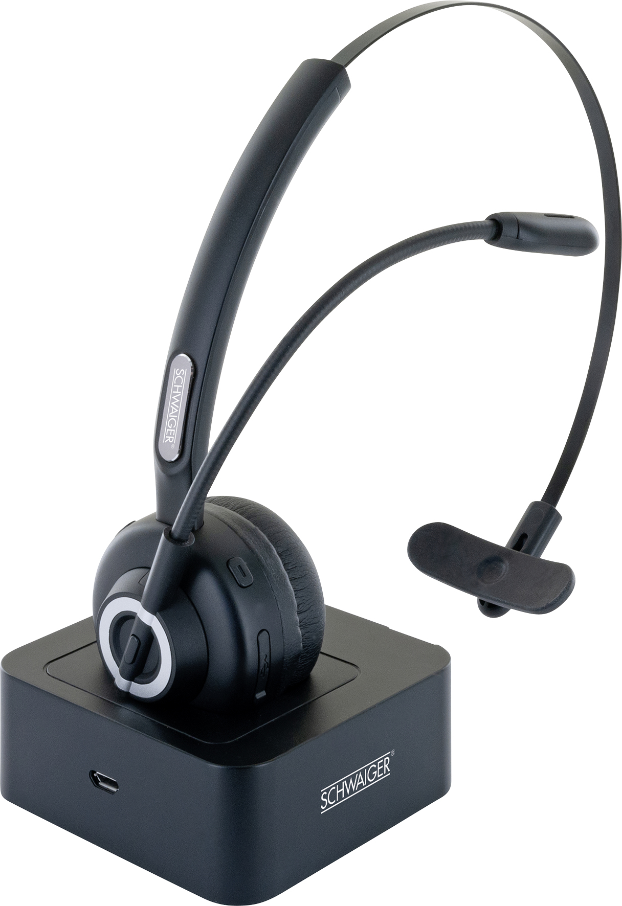 Schwaiger Mono Headset Bluetooth kabellos, Ladestation, 2x USB 2.0 Micro-B, schwarz