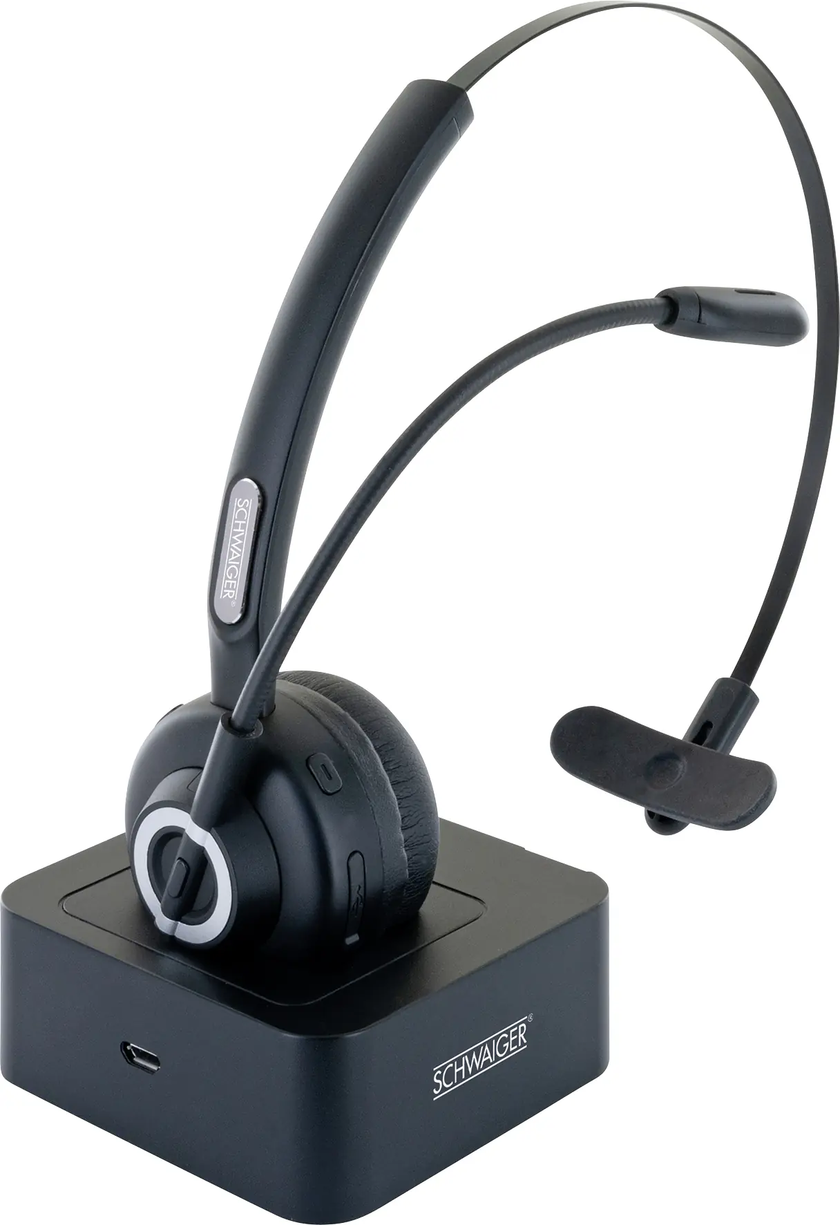 Schwaiger Mono Headset Bluetooth kabellos, Ladestation, 2x USB 2.0 Micro-B, schwarz