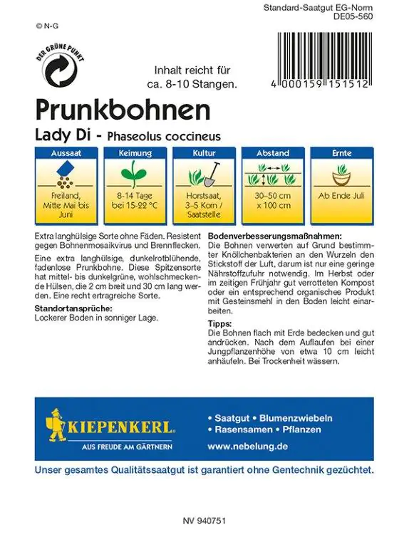 Kiepenkerl Profi-Line Prunkbohnen Lady Di Phaseolus coccineus, Inhalt: 8-10 Stangen Kiepenkerl Profi-Line Prunkbohnen Lady Di Phaseolus coccineus, Inhalt: 8-10 Stangen