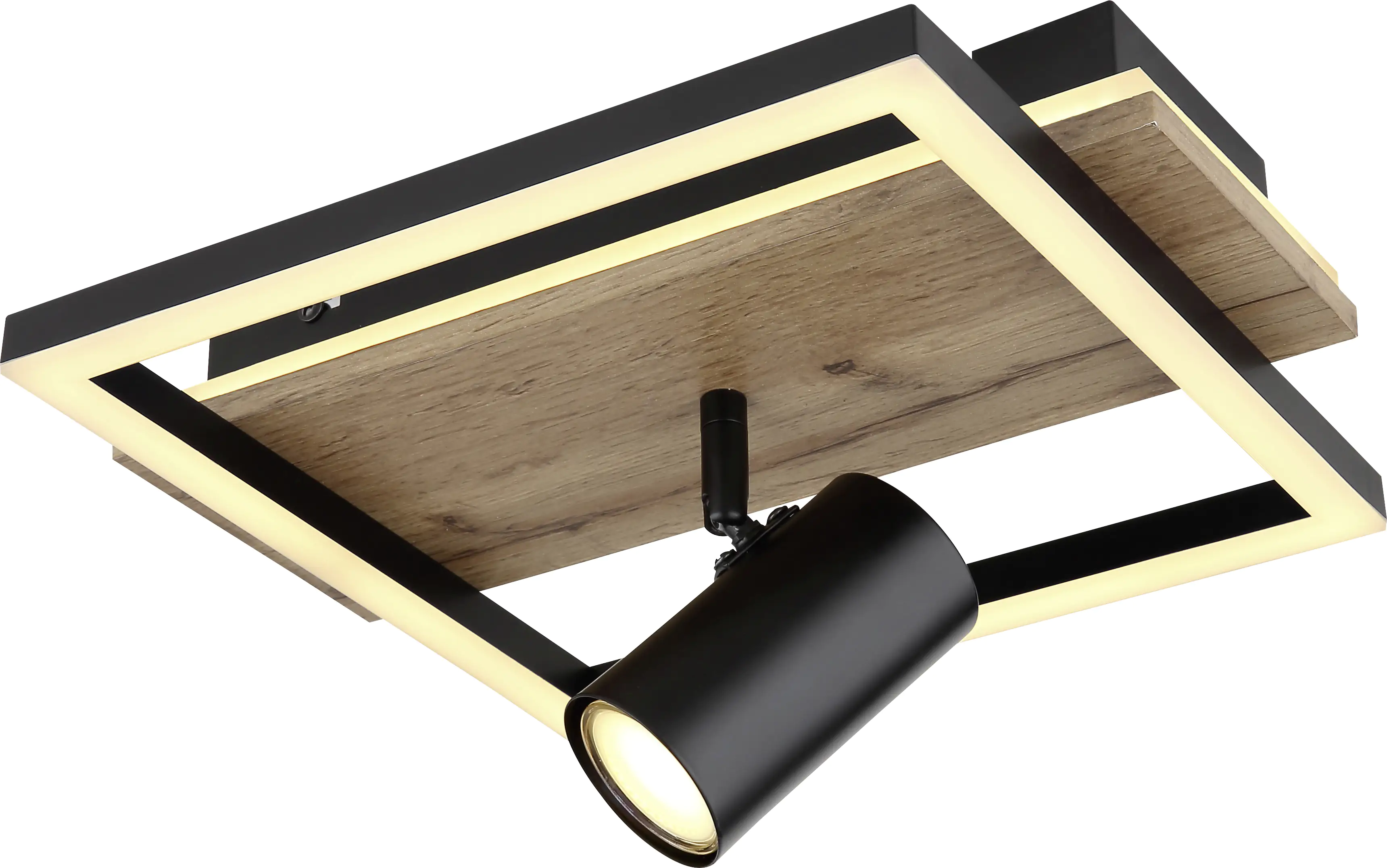 Globo LED Deckenleuchte Kassu schwarz-holz 32 x 27 cm GU10, warmweiß