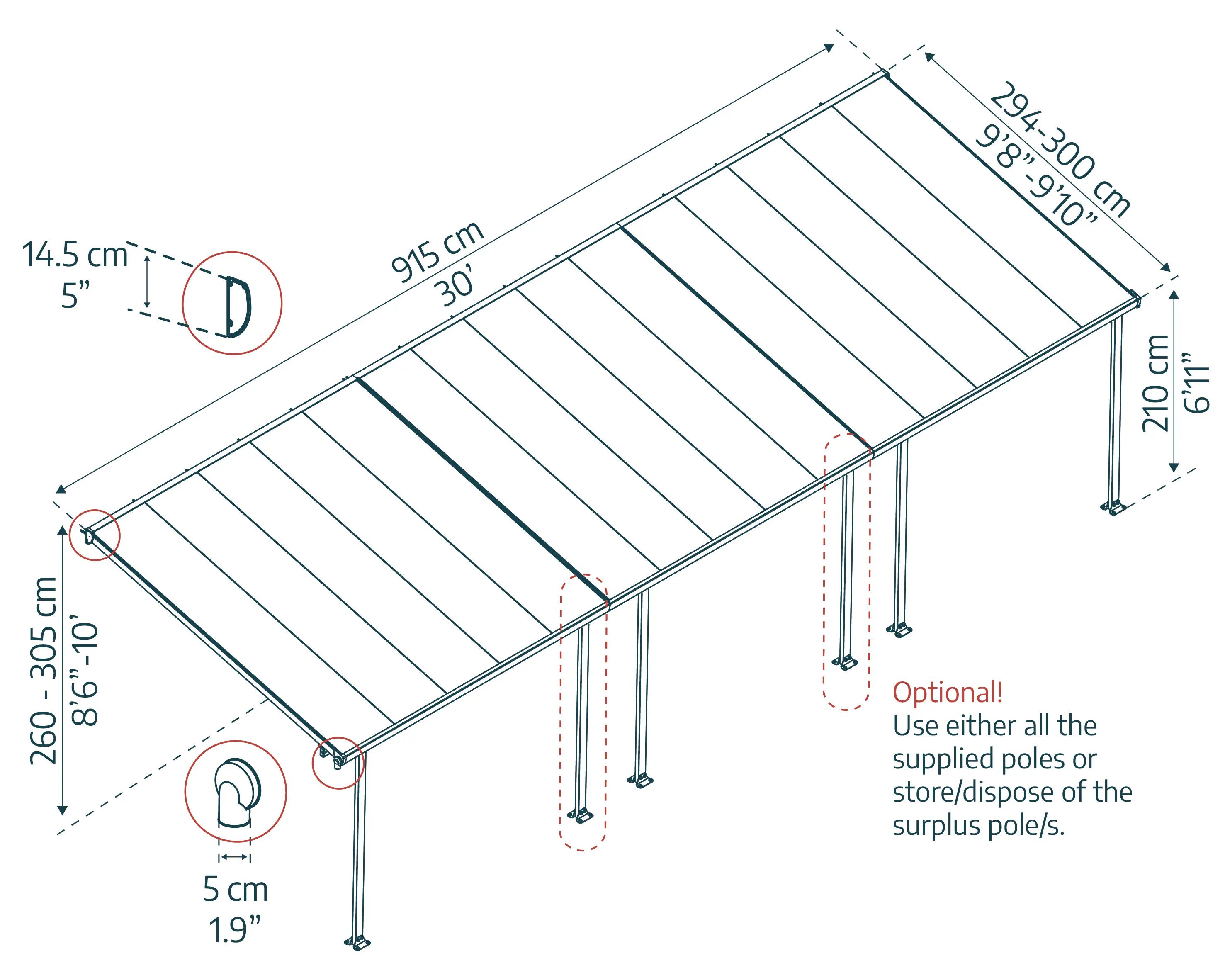 Canopia Terrassendach 915 x 300 cm weiß
