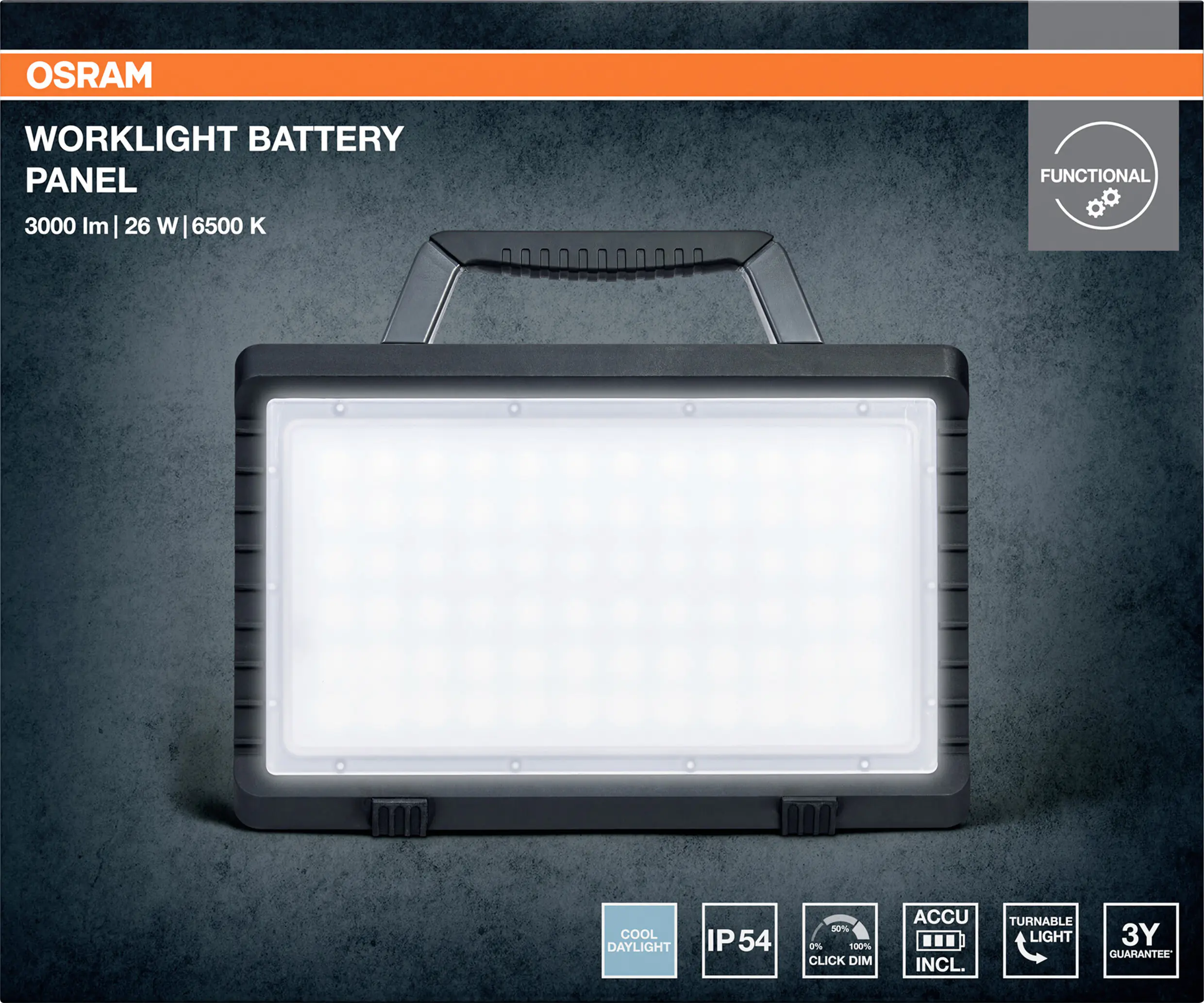 Osram LED Akku-Baustrahler Worklight Value Panel 26 W kaltweiß schwarz-grau