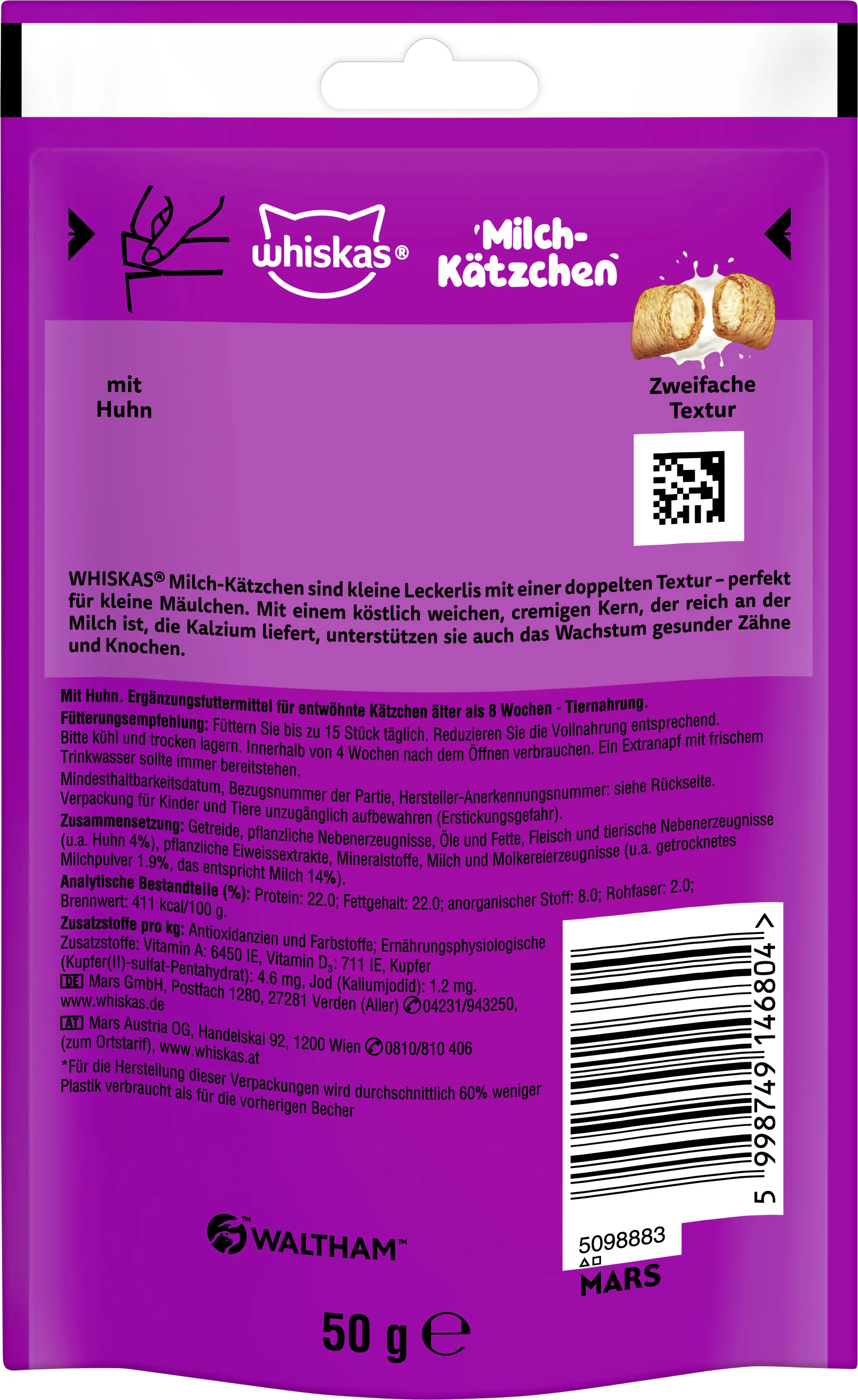 Whiskas Milchkätzchen Katzensnack Junior 50 g Huhn mit Milchfüllung 