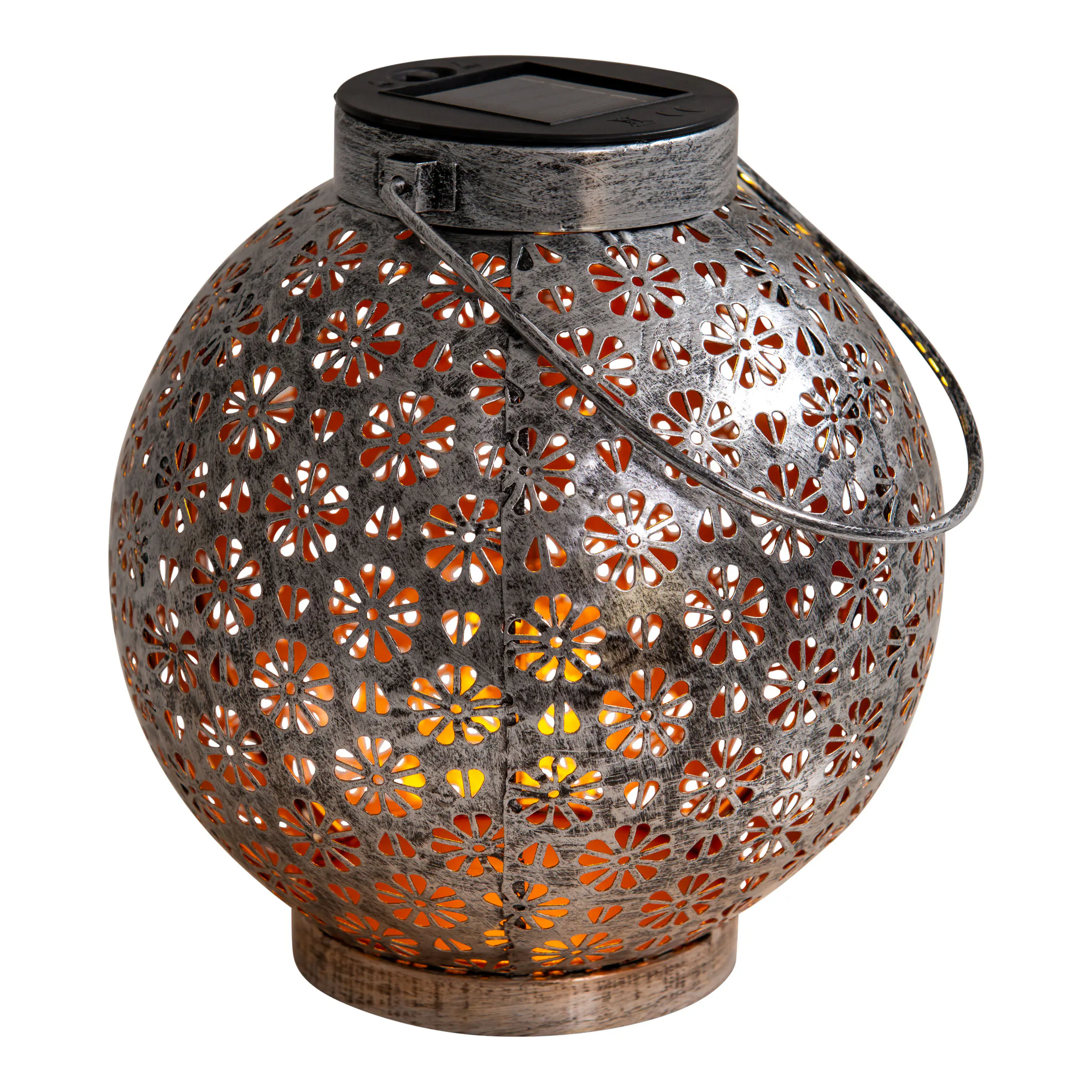 Näve Solar-Gartenleuchte LED mit Dämmerungssensor Blumenmuster 19 cm silber