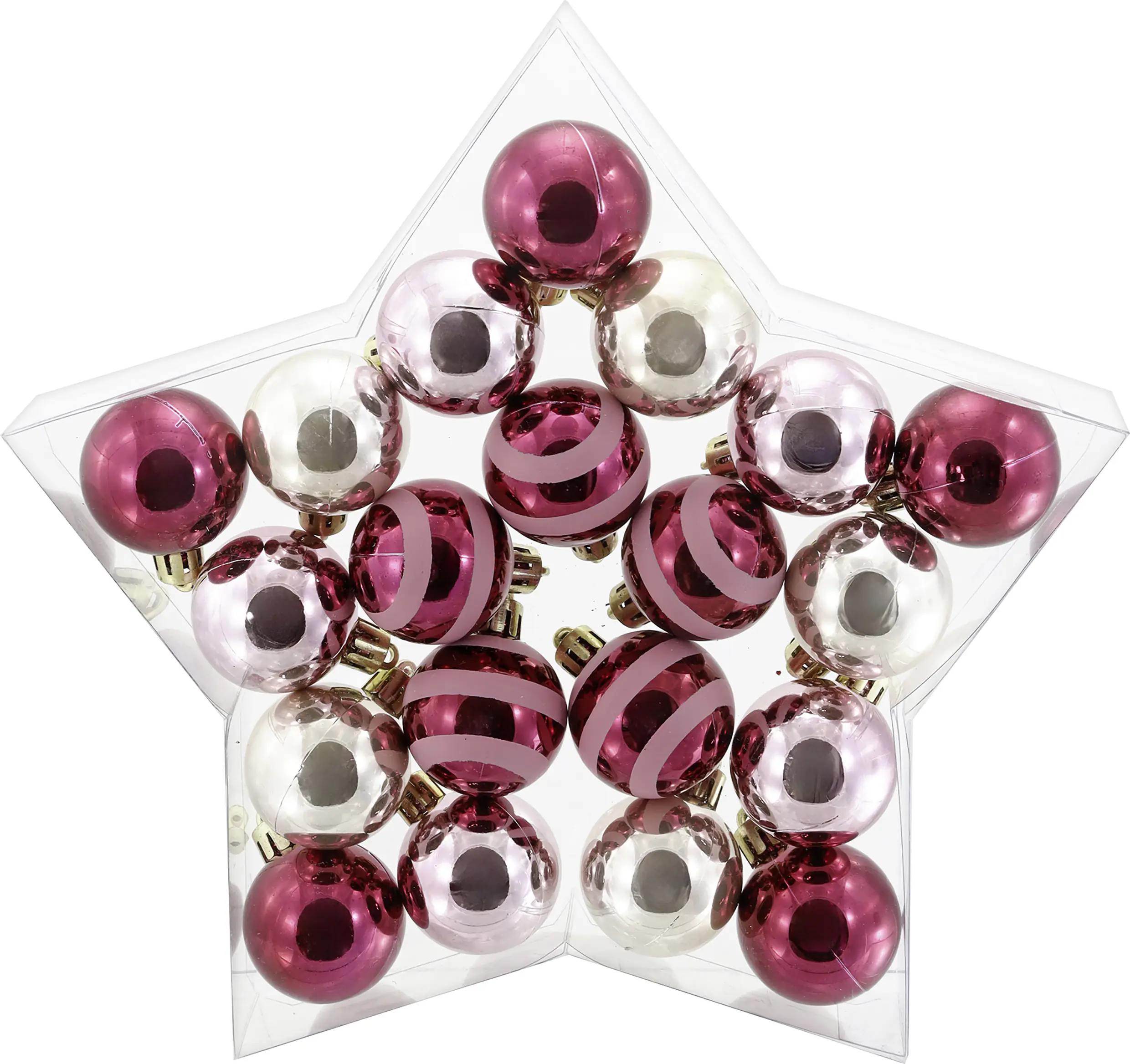 Weihnachtskugel aus Kunststoff Ø 4 cm burgundy/champagner/rose - 20 Stück