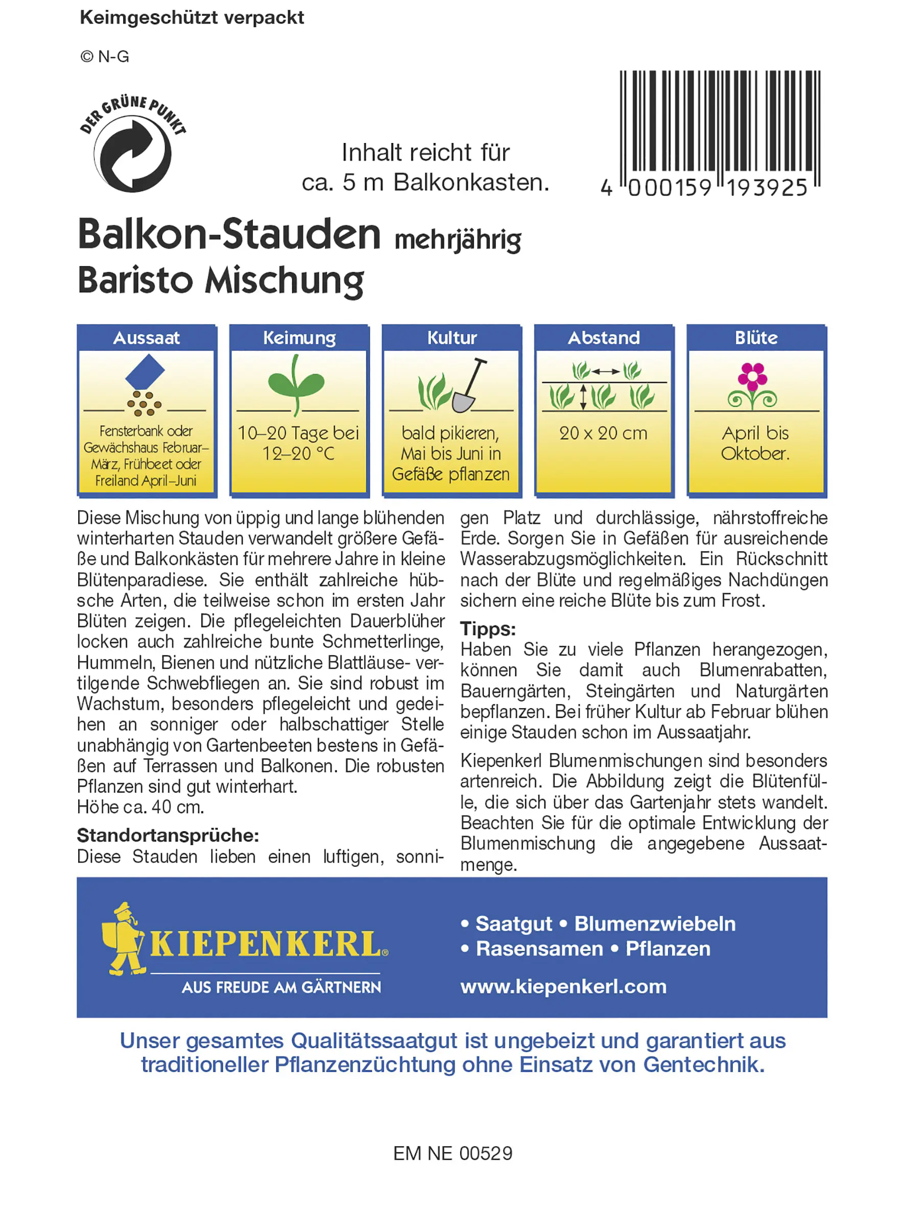 Kiepenkerl Blumenmischung Balkon-Stauden Baristo Inhalt reicht für ca. 5 lfd. Meter