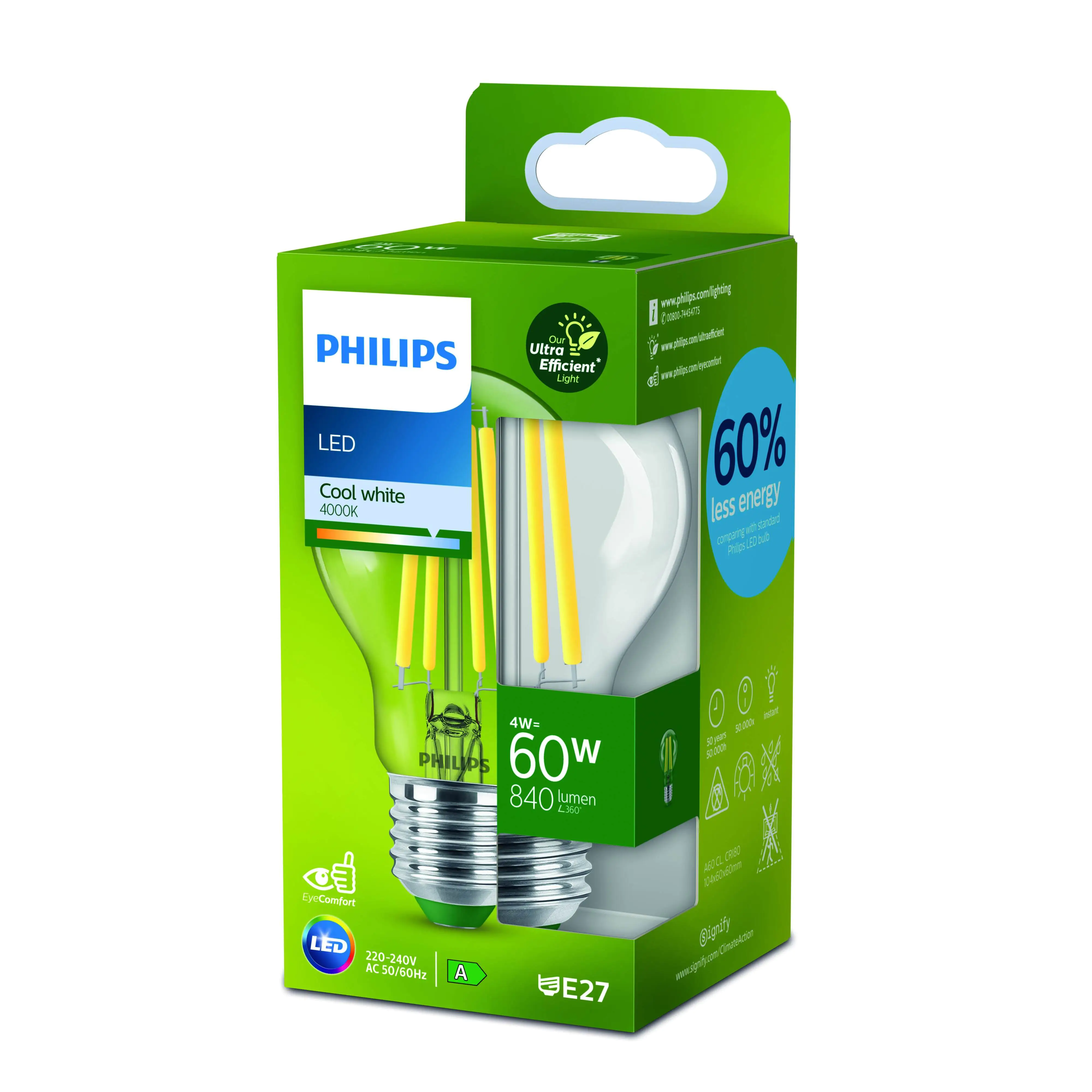 Philips LED-Leuchtmittel Birnenform A60 E27 4W neutralweiß