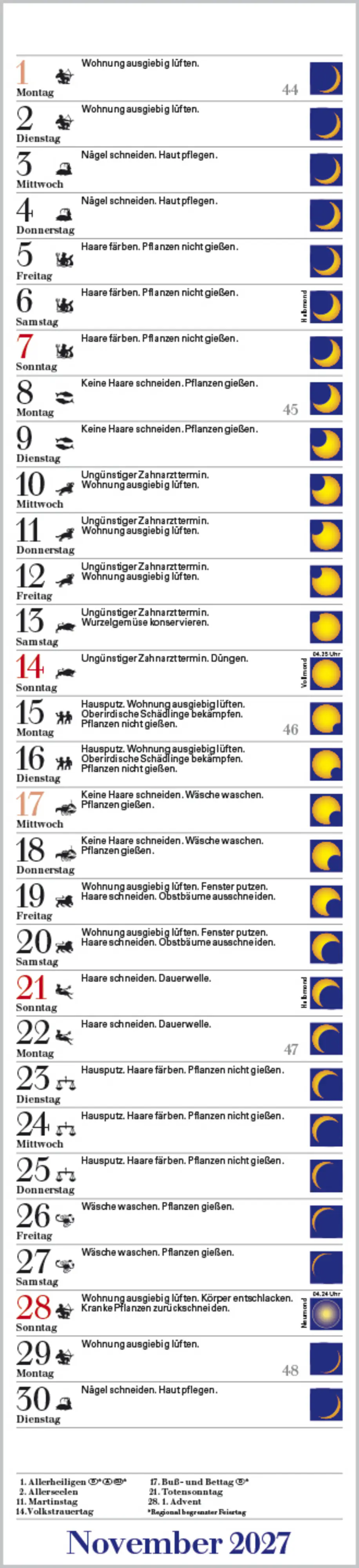 Korsch Kalender Langplaner Mond 2027