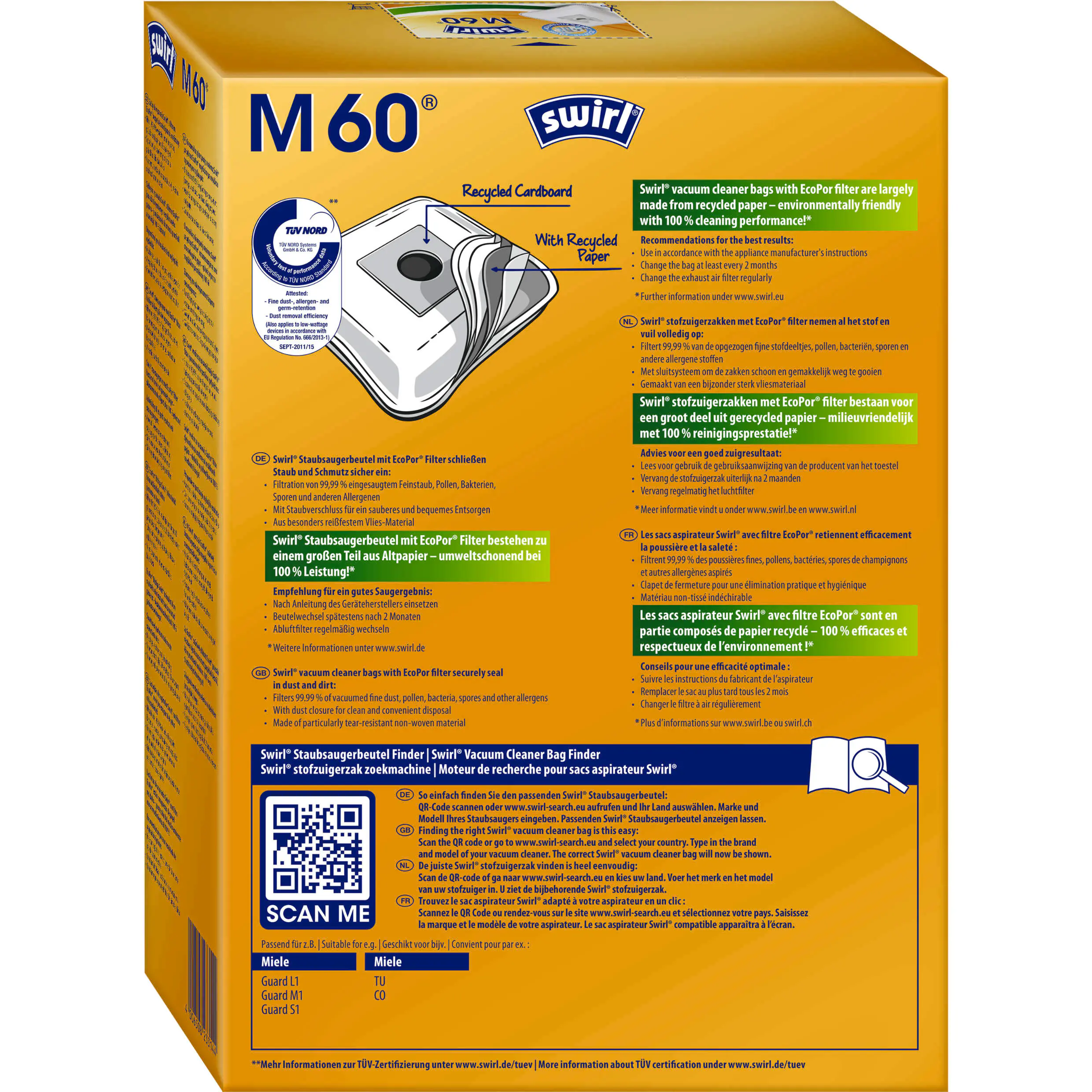 Swirl M 60 EcoPor Staubsaugerbeutel 4 Staubbeutel + 1 Filter