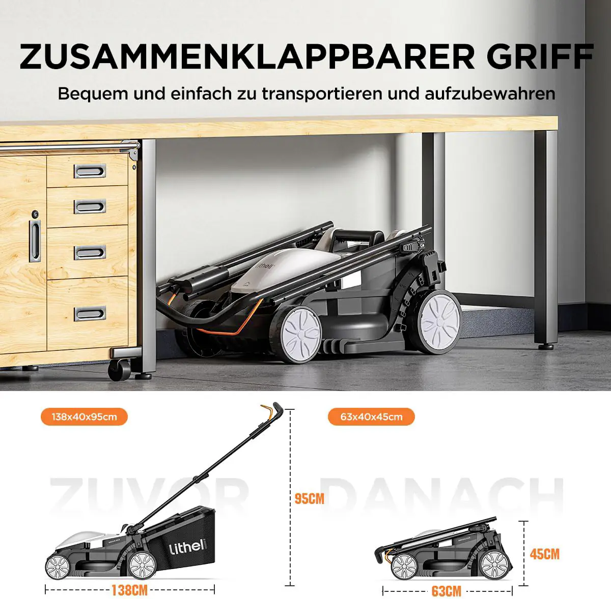 Litheli Akku-Rasenmäher U20 20V, 33cm Schnittbreite, inkl. Akku 4.0Ah und USB-C Ladekabel