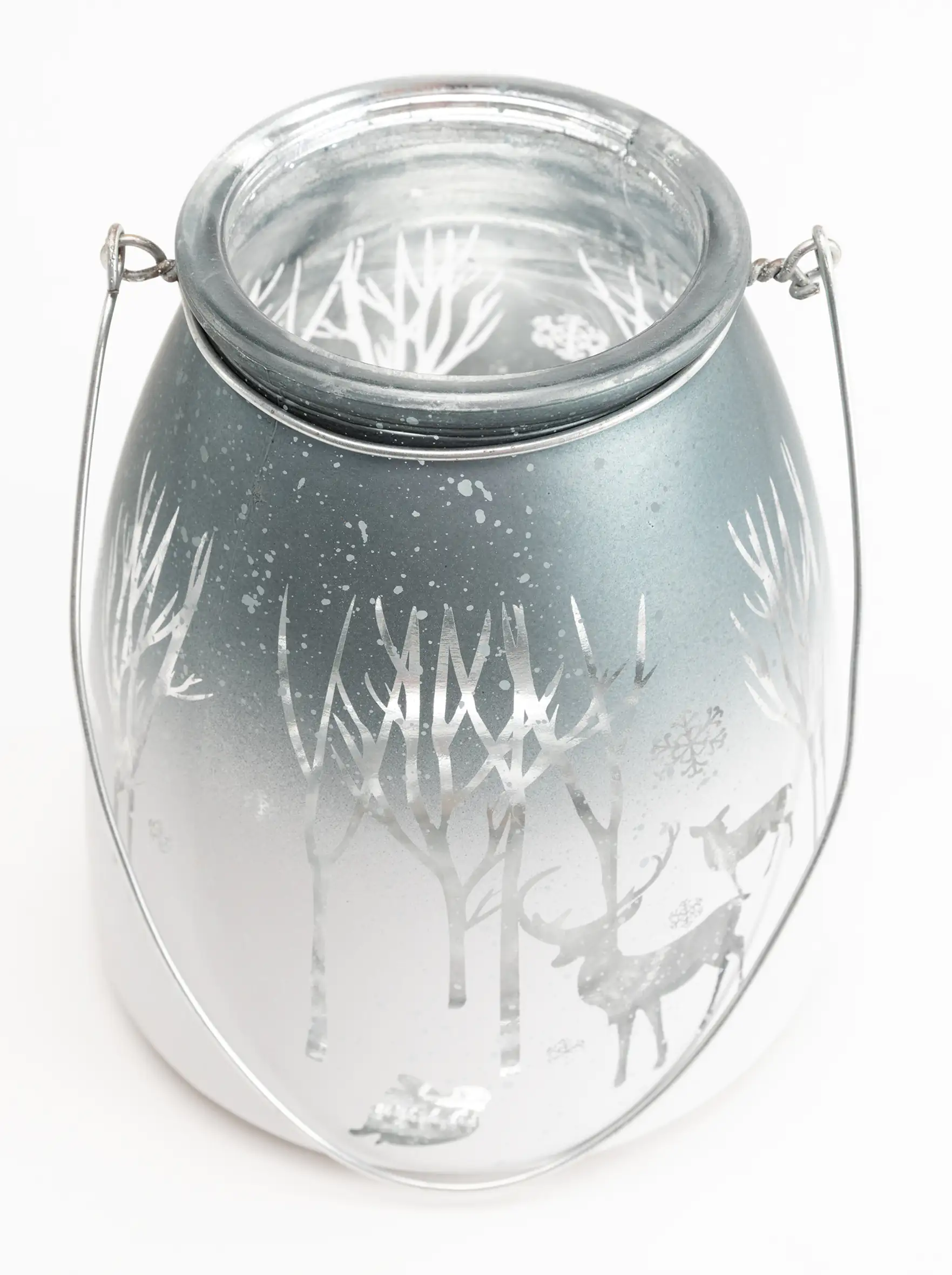 TrendLine Windlicht Glas Winter Ø 13 cm silber-weiß