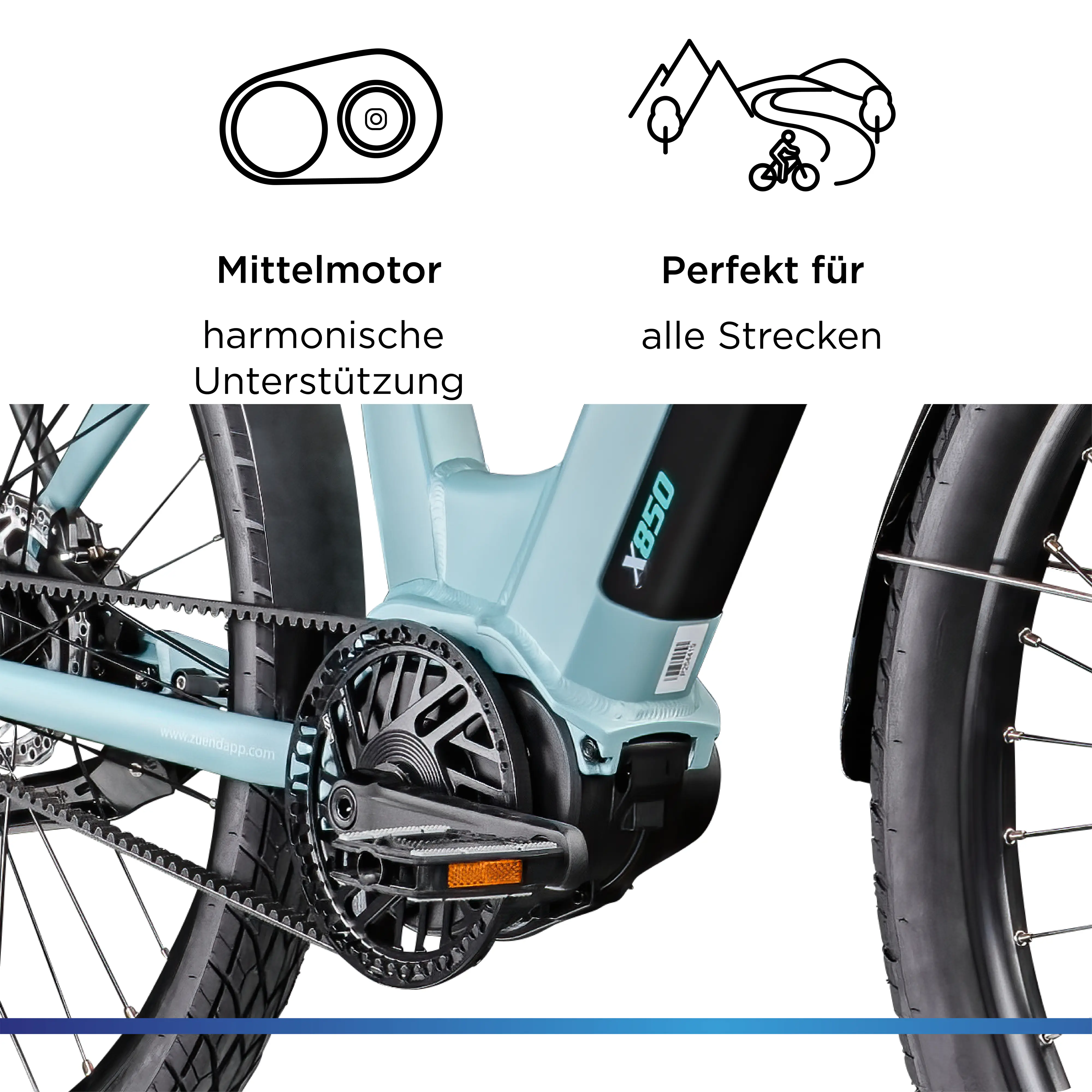Zündapp E-Bike Trekking X850 Tiefeinsteiger 27,5 Zoll 7-Gang 550 Wh seeblau 
