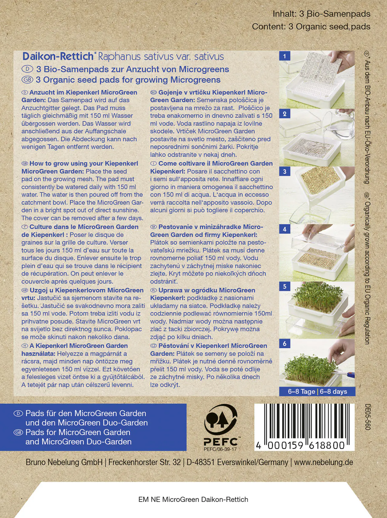 Kiepenkerl Saatgut Profi Line Nachfüllpads für MicroGreen Bio Daikon 3 Stück
