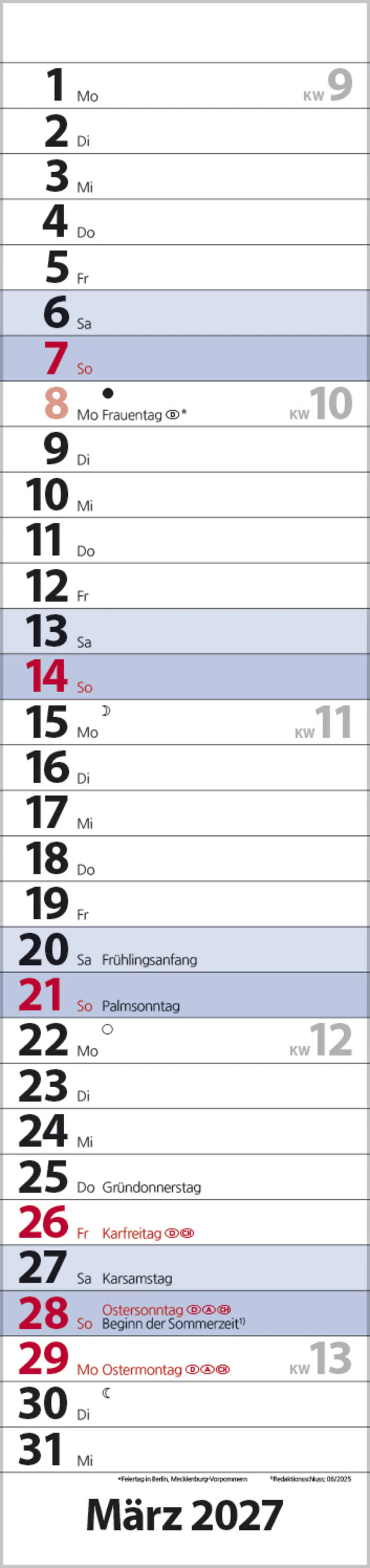 Korsch Kalender Streifenplaner Compact 2027 blau