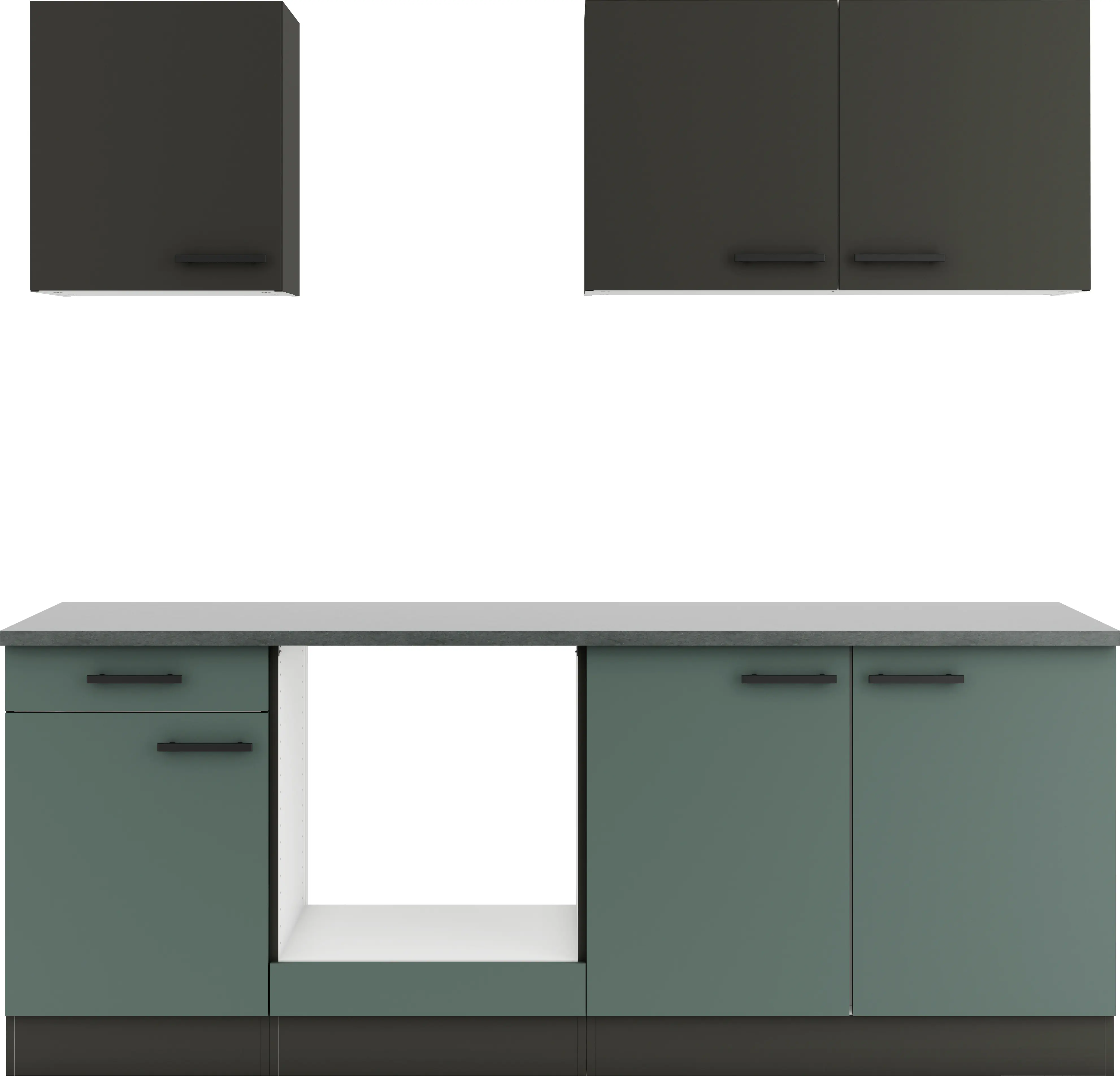 Optifit Küchenzeile Madrid 420/Verona 405 ohne Geräte steingrün/anthrazit matt 210 cm 