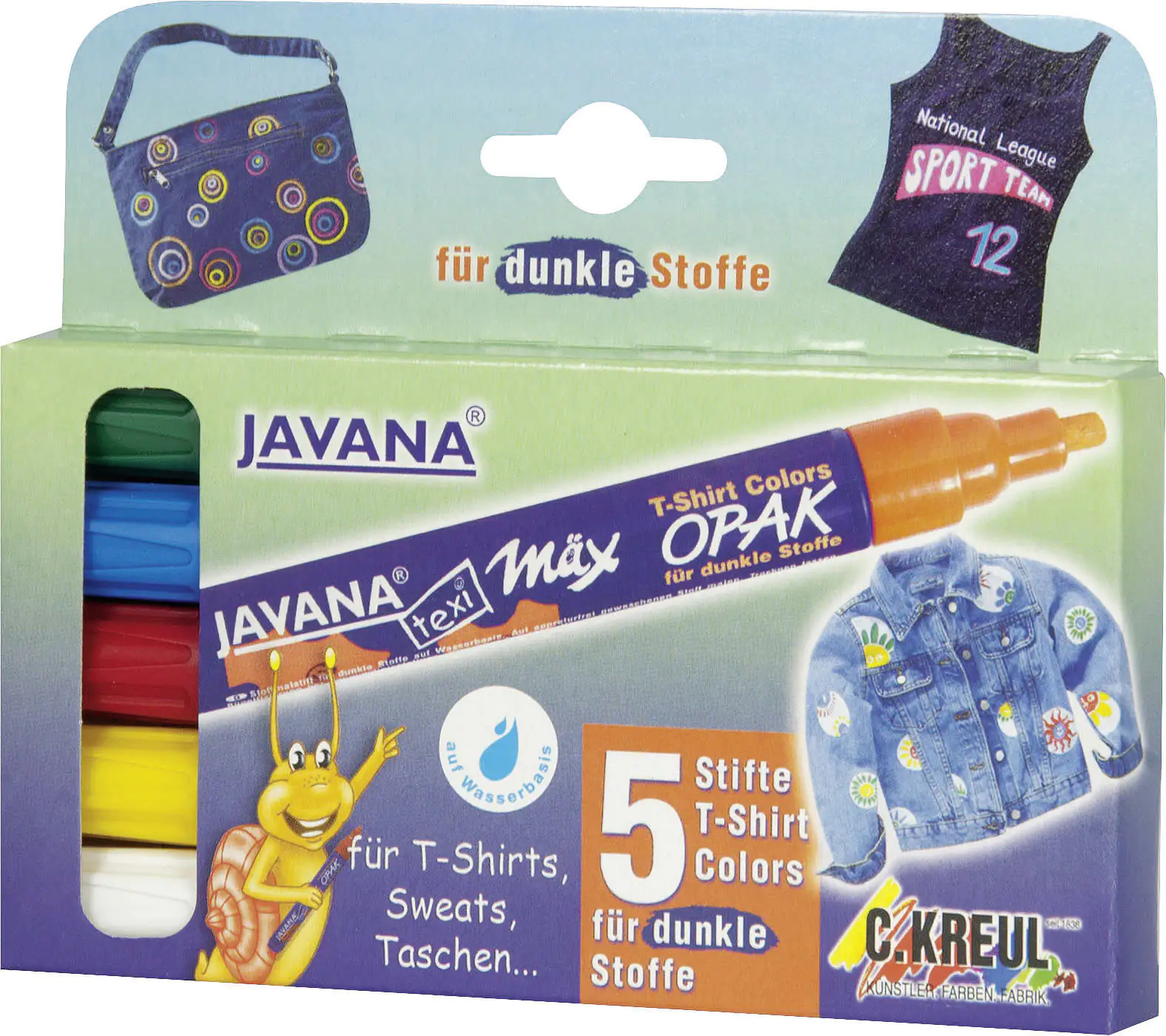 Kreul Javana Stoffmalstifte Opak 5er Set helle & dunkle Stoffe texi mäx