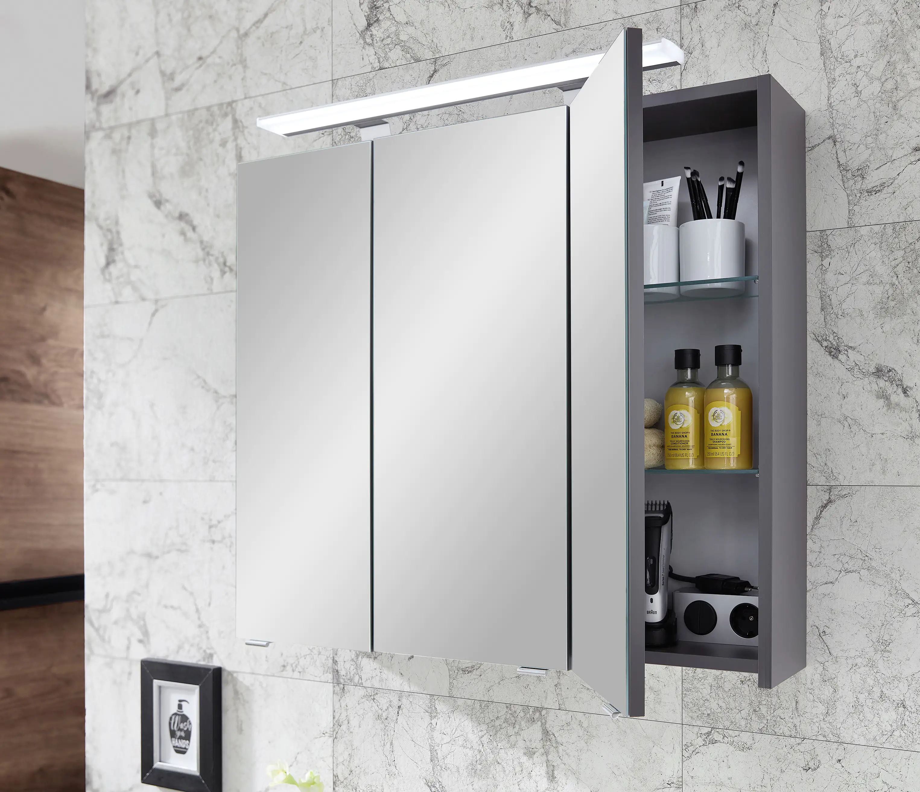 4017026181299_2689897 Primaster Spiegelschrank Düsseldorf mit Beleuchtung grau 80 x 70 cm