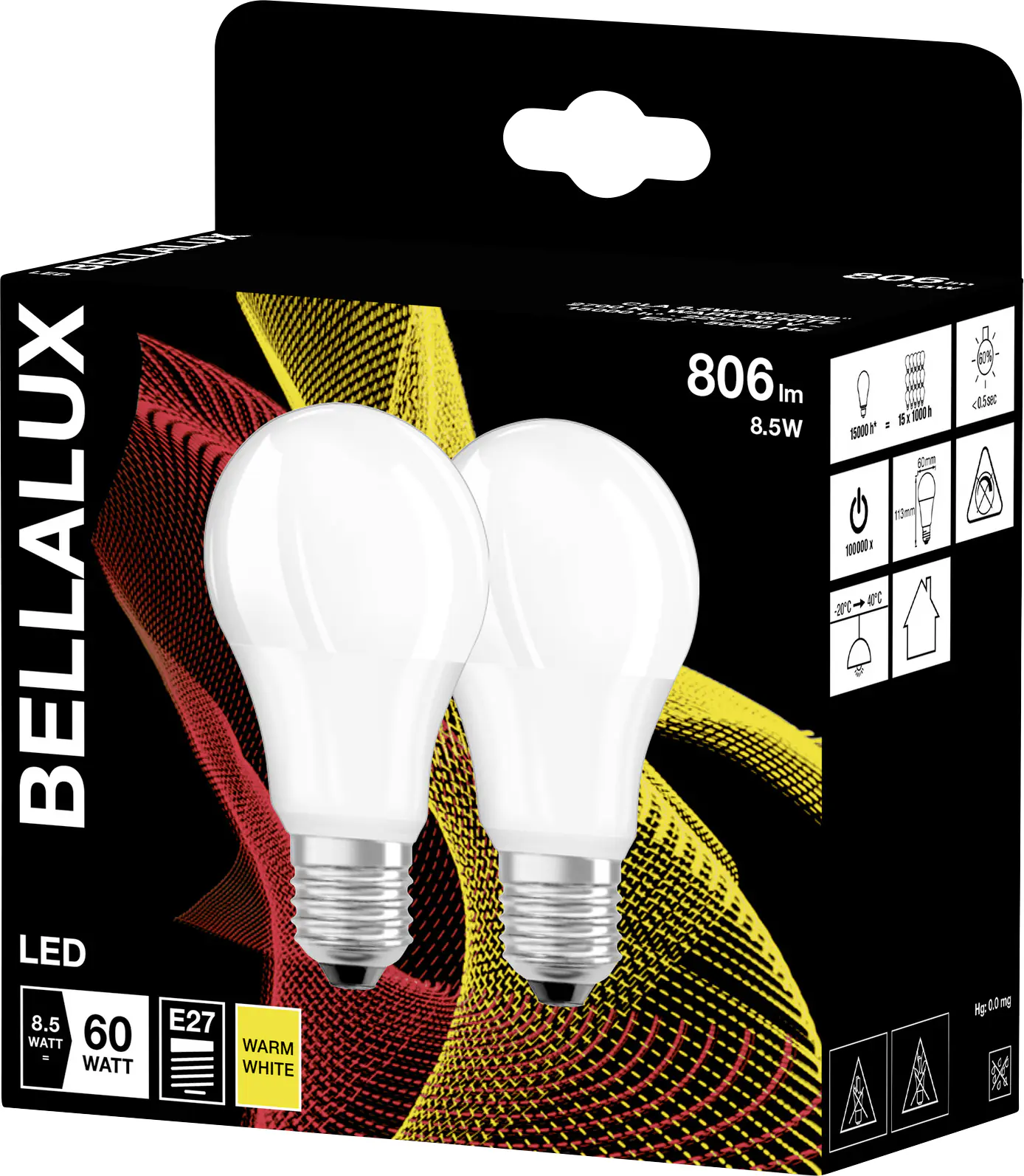 Bellalux LED Leuchtmittel Classic A60 E27 8,5W 2er Pack warmweiß