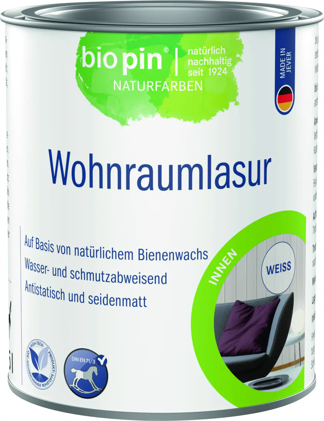 Biopin Wohnraumlasur 375 ml weiß